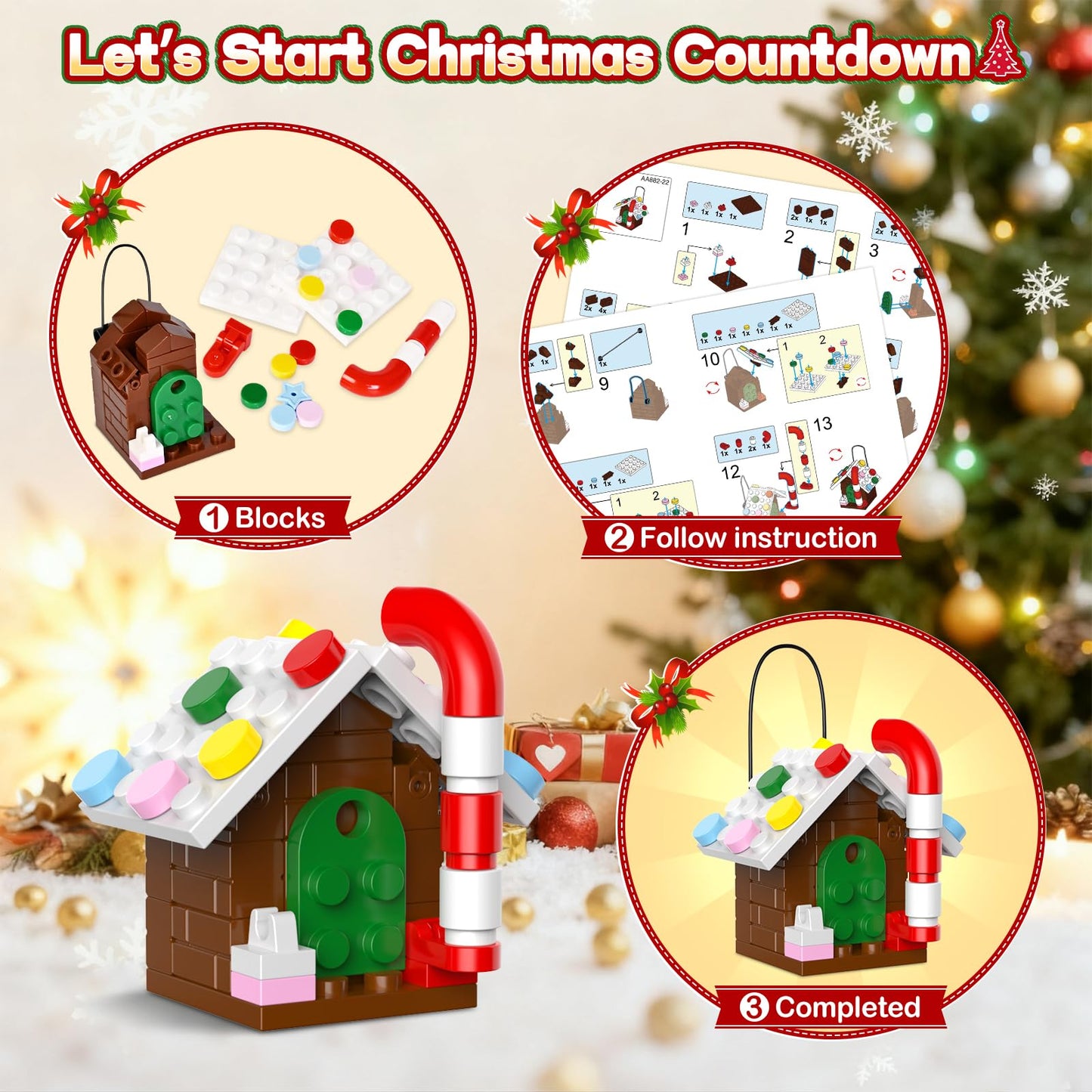 Ochido Advent Calendar 2025 Christmas Ornaments Building Blocks Set, 24 Days Christmas Countdown Toy Building Kits, Hanging Christmas Tree Decor Xmas Gifts Stocking Stuffer for Adults Kids Ages 6+ - Medaid International