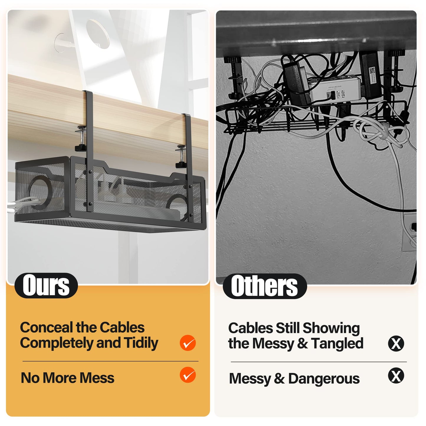 صينية تنظيم الكيبلات تحت المكتب من سينايتي باللون الأسود، منظم كيبلات تحت المكتب بدون حفر، صينية كيبل مع مشبك لإدارة أسلاك المكتب، صندوق تنظيم كيبل المكتب للمكتب والمنزل، لا يسبب ضررًا للمكتب