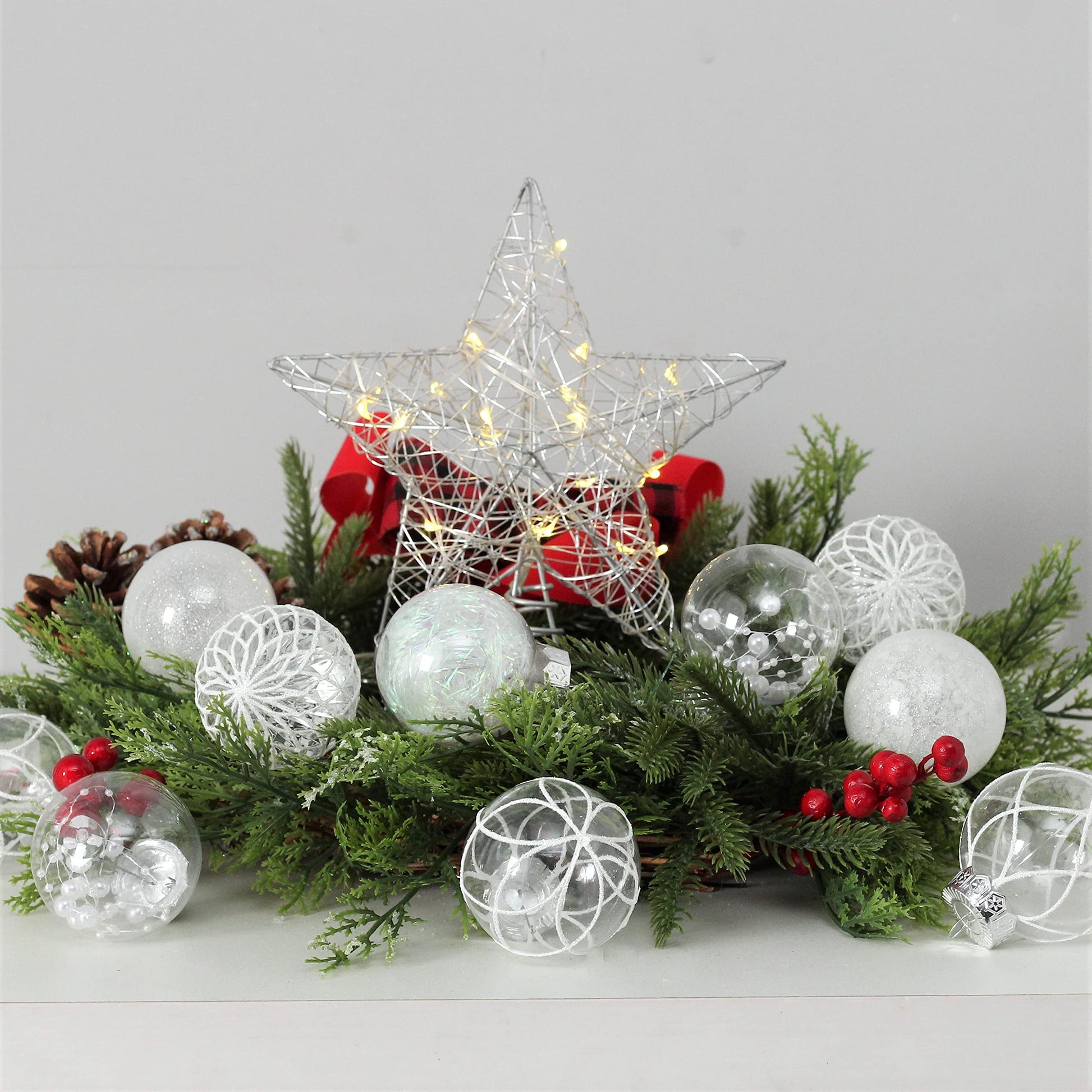 Clear Christmas Ball Ornaments, 30ct 2.36 Inch White Christmas Ornaments Balls for Christmas Tree with Delicate Stuff Shatterproof Hanging Xmas Tree Baubles Decorations for Wedding Christmas - Medaid International