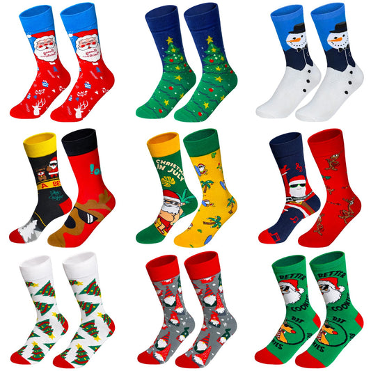 SUNOVELTIES Christmas Socks for Women/Men, 9 Pairs Funny Xmas Pattern Soft Winter Socks Bulk Novelty Cotton Crew Holiday Gifts - Medaid International
