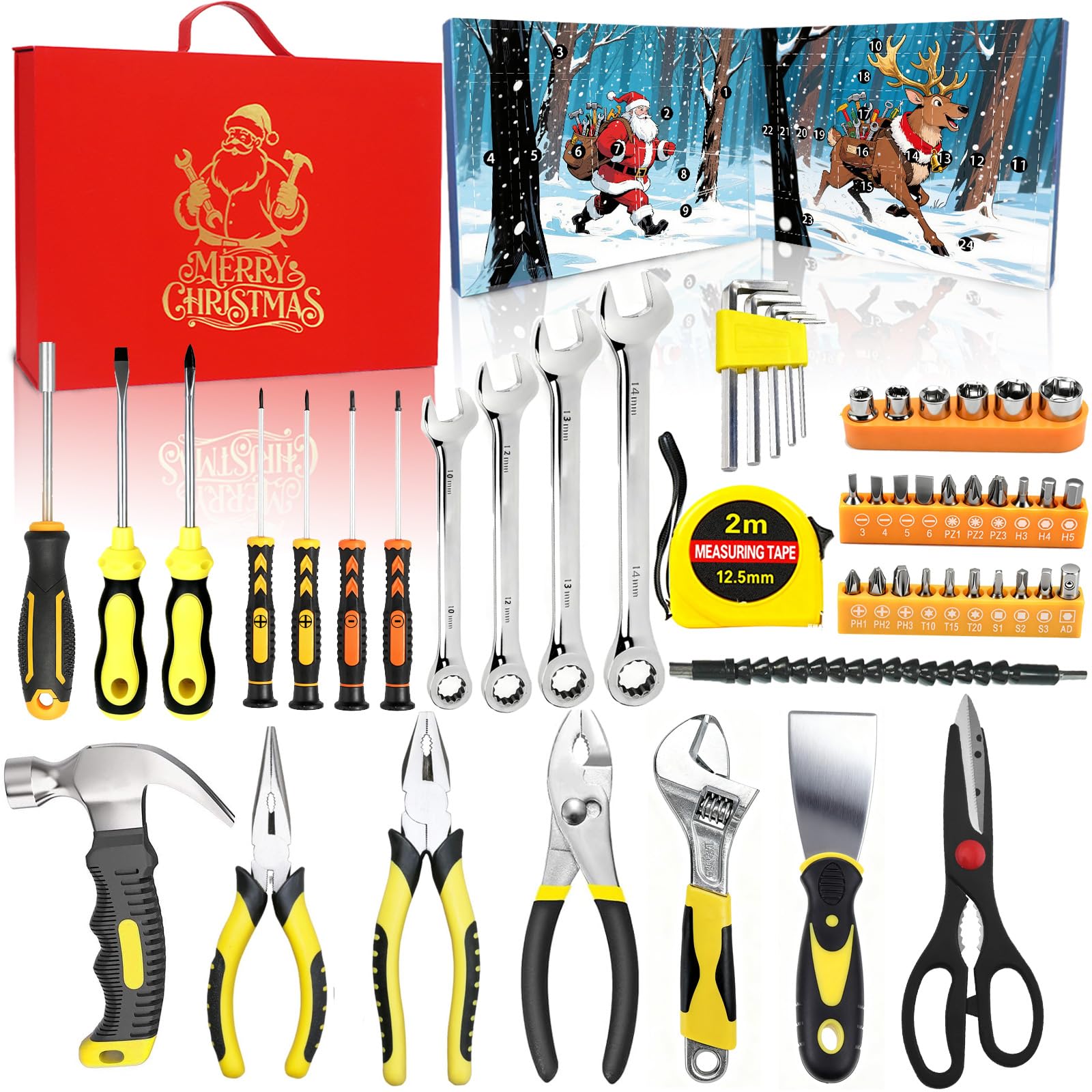 2025 Hand Tool Advent Calendar With Storage Box for Adult Men,24 Days of Household Hand Tools Set Christmas Countdown Advent Calendar,Xmas Holiday Surprise Gift for Dad Husband Boyfriend - Medaid International