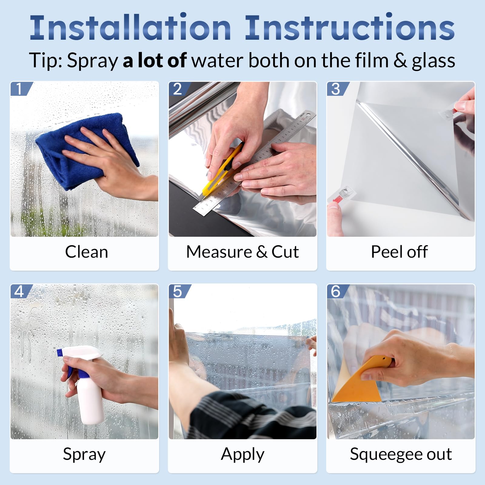 rabbitgoo One Way Window Film Daytime Privacy Mirror Window Tint for Home Office, Heat Control Sun Blocking Anti UV Reflective Tinting Film Glass Window Door Covering,17.5 in X 6.5 Feet, Silver - Medaid International