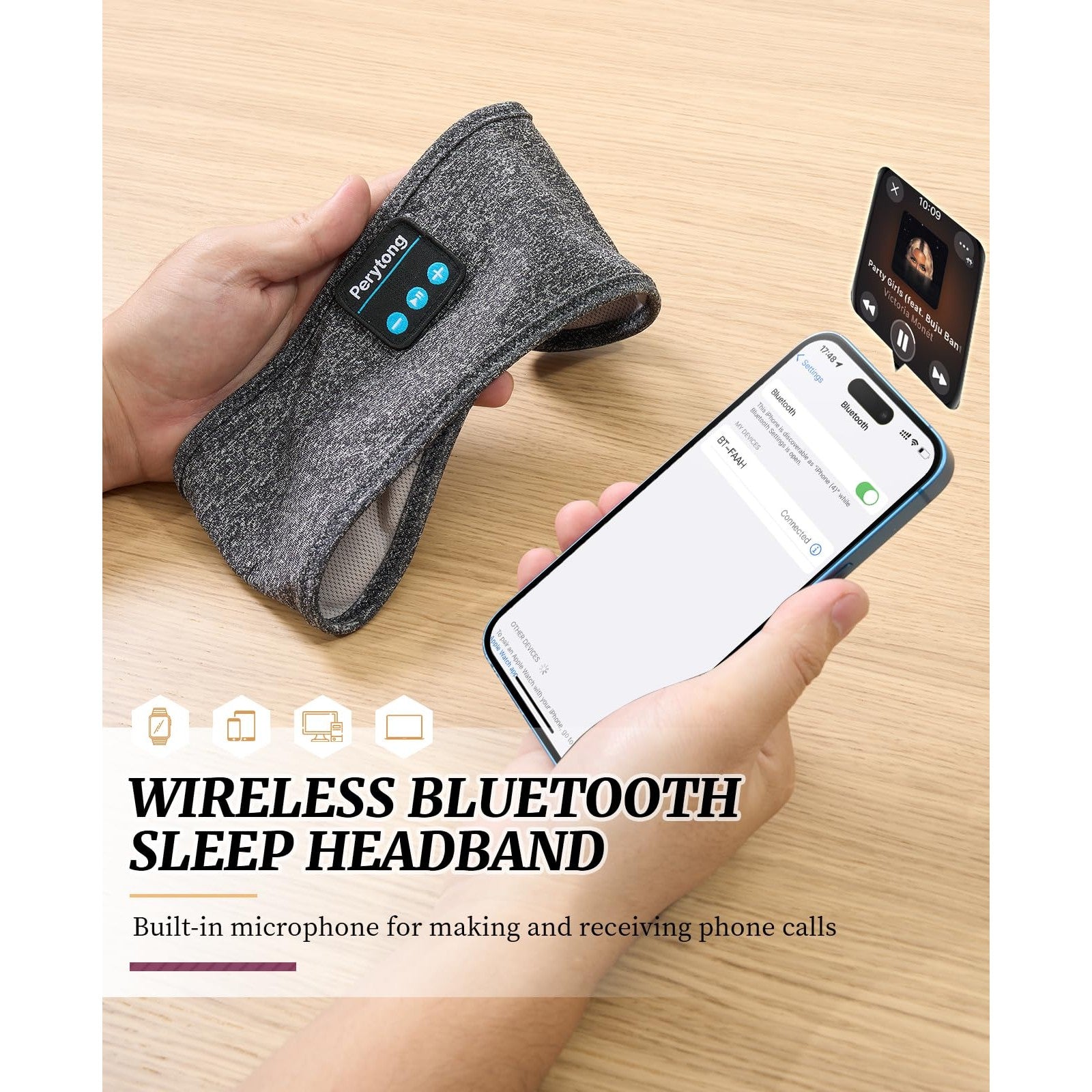 Perytong Sleep Headphones Wireless, Bluetooth Sports Headband Headphones with Ultra-Thin HD Stereo Speakers Perfect for Sleeping,Workout,Jogging,Yoga,Insomnia, Air Travel, Meditation - Medaid International