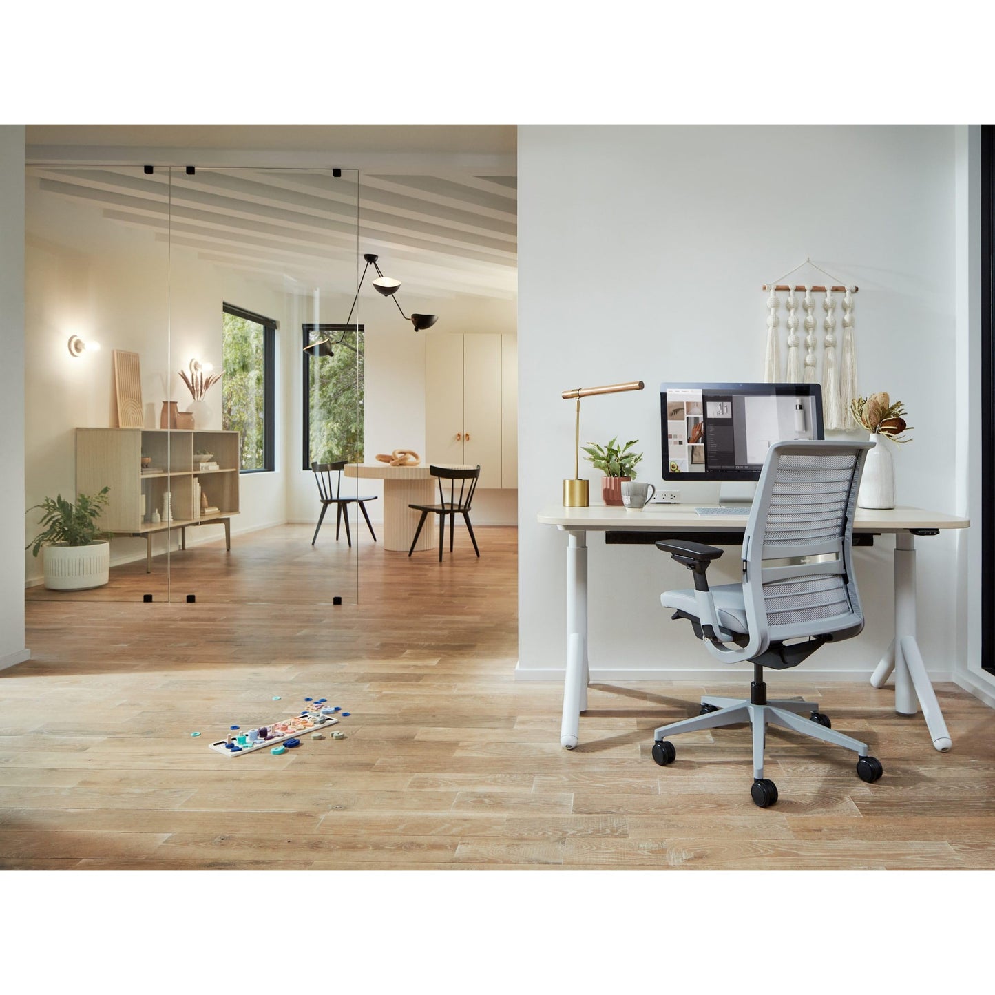 Steelcase Think Office Chair - Ergonomic Work Chair - Lumbar Support - 4D Arms - Seagull Frame with 3D Knit Back - Nickel Fabric with Wheels for Carpet Flooring - Medaid International