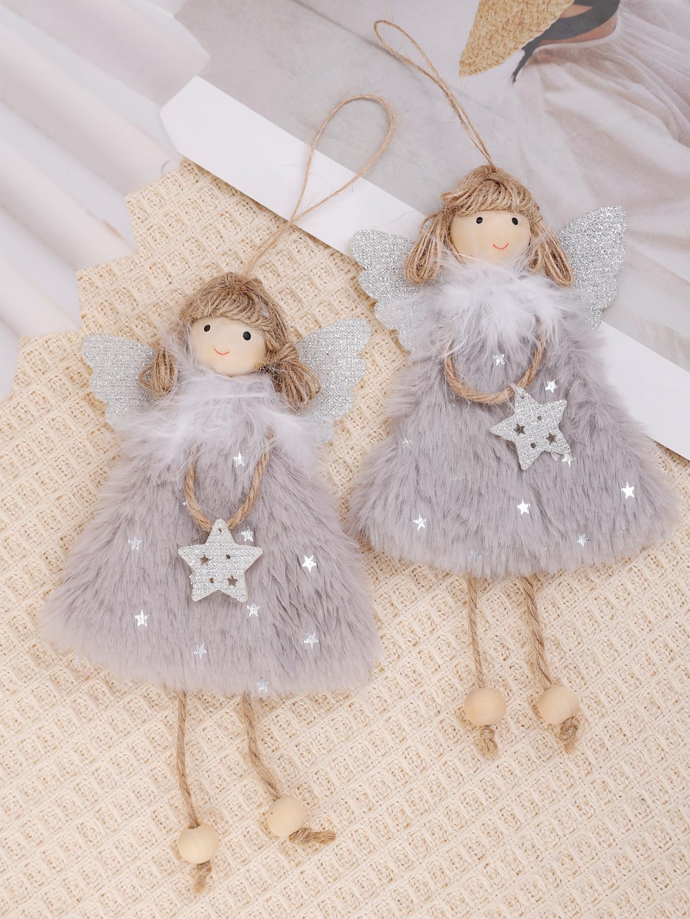 Christmas Velvet Angel Doll Hanging Ornament Xmas Tree Home Decoration Pendent Cartoon Plush Fairy Decorative Pendants Gray 16 * 10 * 3cm - Medaid International