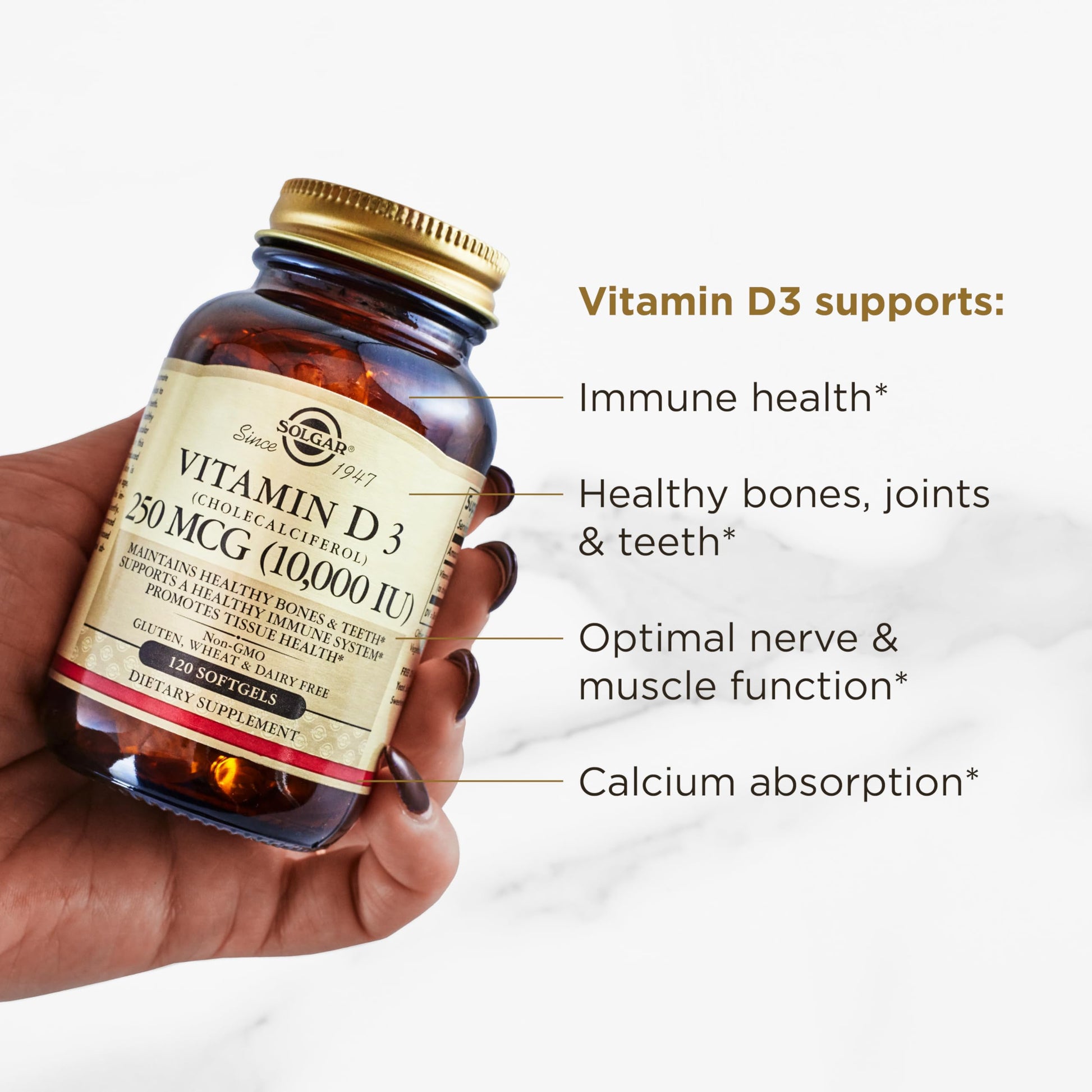 Solgar Vitamin D3 (Cholecalciferol) 250 MCG (10,000 IU), 120 Softgels - Helps Maintain Healthy Bones & Teeth - Immune System Support - Non GMO, Gluten/ Dairy Free - 120 Servings - Medaid International