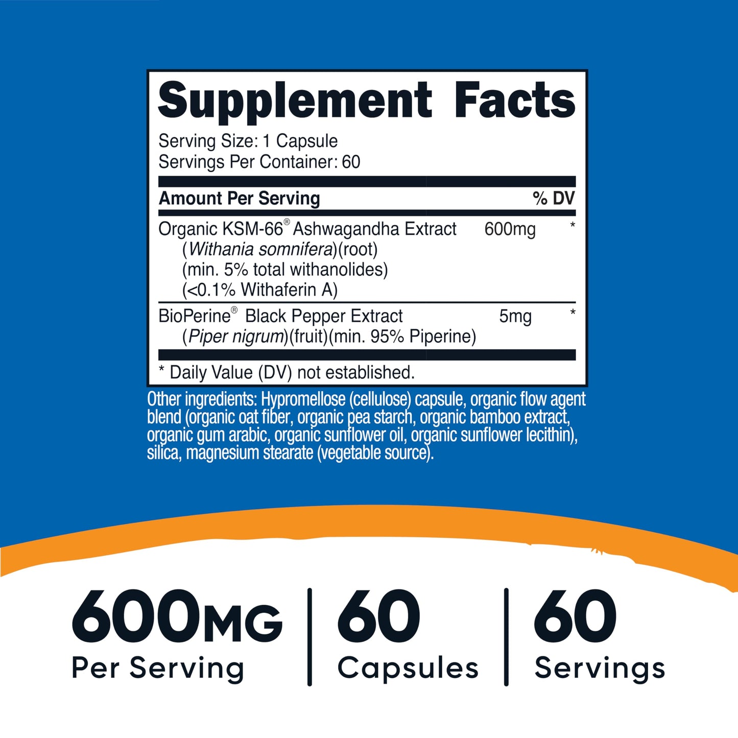 Nutricost KSM-66 Ashwagandha Root Extract 600mg, 60 Veggie Caps - 5% Withanolides - with BioPerine - Full-Spectrum Root Extract - Medaid International