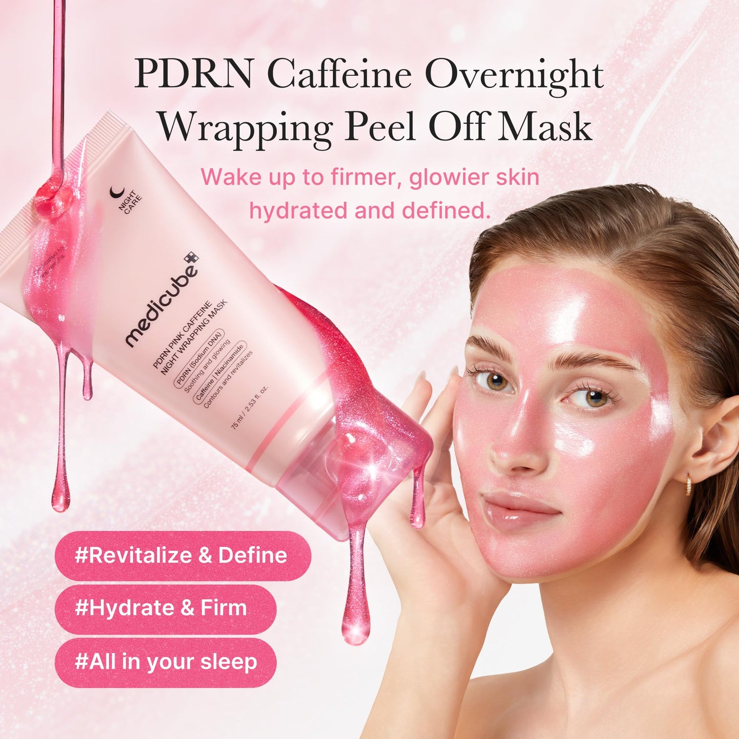 medicube PDRN Caffeine Overnight Wrapping Peel Off Facial Mask | Firming, Depuffing & Hydration | Salmon DNA + Caffeine + Collagen For Refined, Glass Skin & Face Contour Support | Korean Skin Care - Medaid International