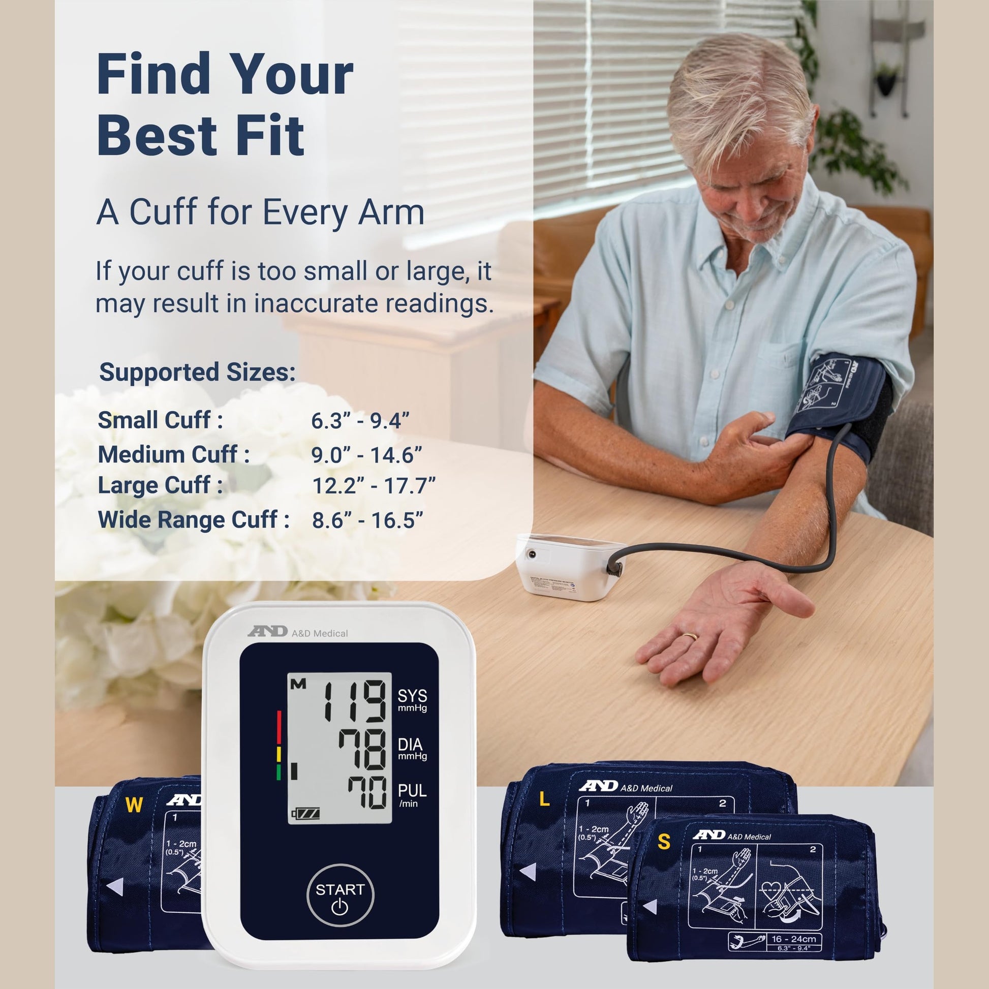 A&D Medical Blood Pressure Monitor for Home Use, UA-651 – Upper Arm Precise BP Machine – Wide Range Cuff (8.6” / 22-42cm), Adults, 4 AA Batteries - Medaid International