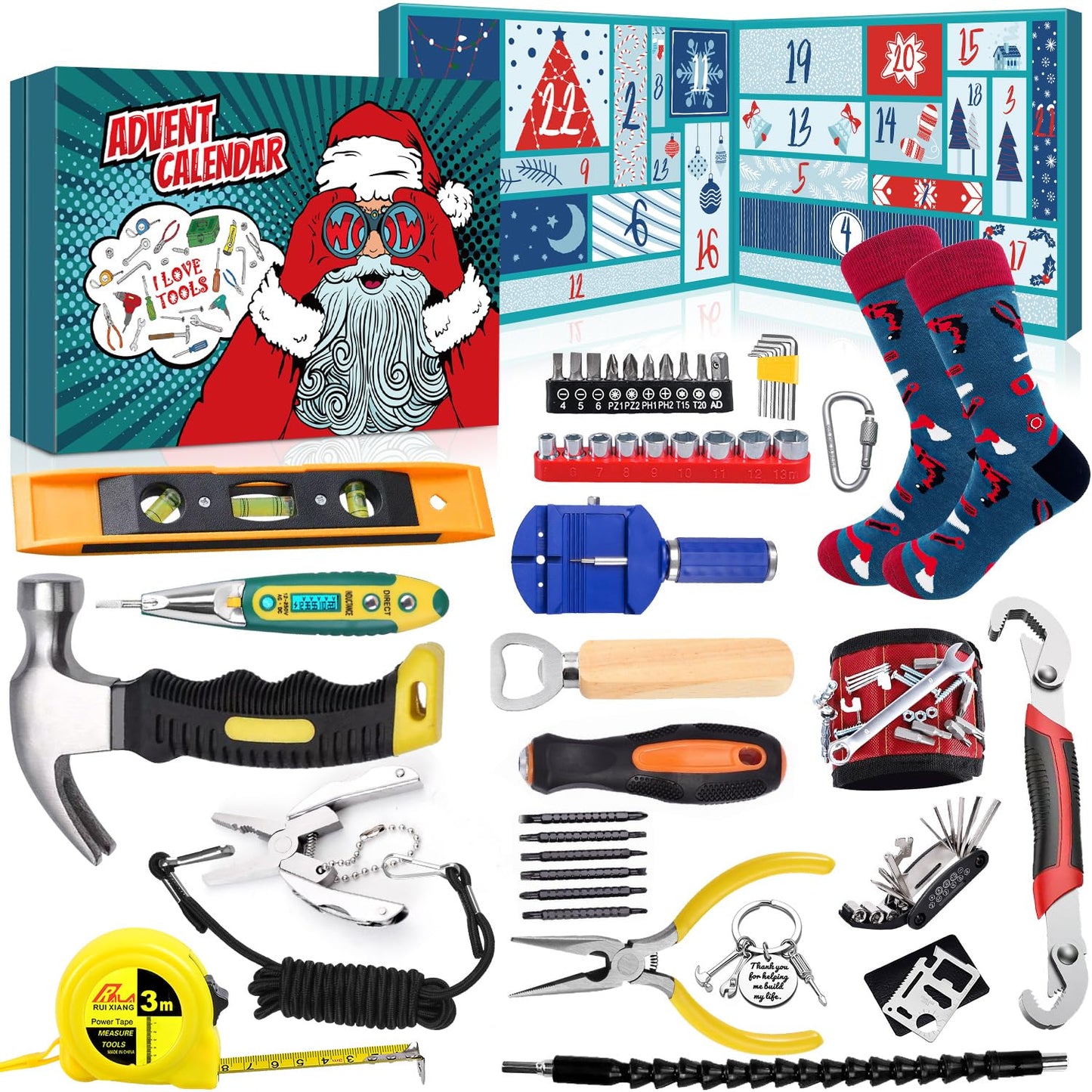 MOVINPE Hand Tool Advent Calendar for Men Teen Boy 2025 Christmas, 24 Days Household Hand Tool Kit Gifts Countdown to Christmas Gadget Tools for Son, Boyfriend, Husband, Dad - Medaid International