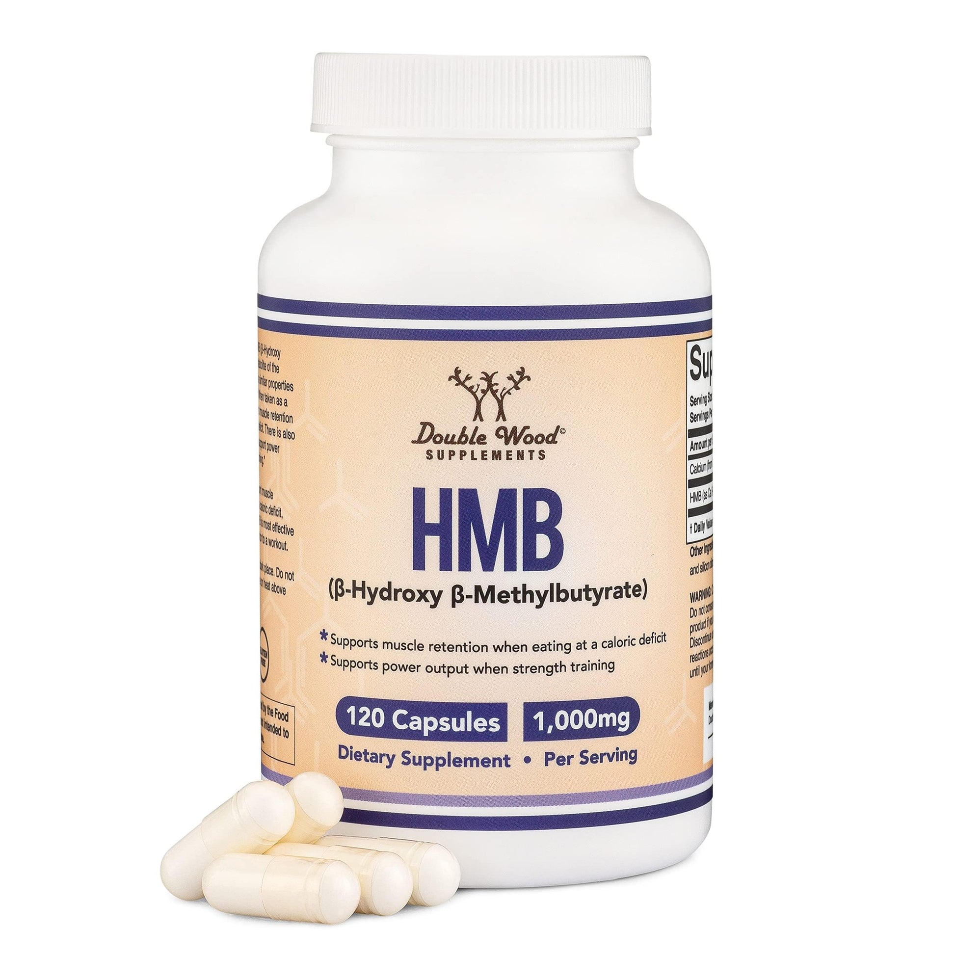Double Wood Supplements HMB Supplement, Third Party Tested, Non-GMO, Gluten Free, 120 Capsules, 1000mg per Serving, 500mg per Capsule - Medaid International