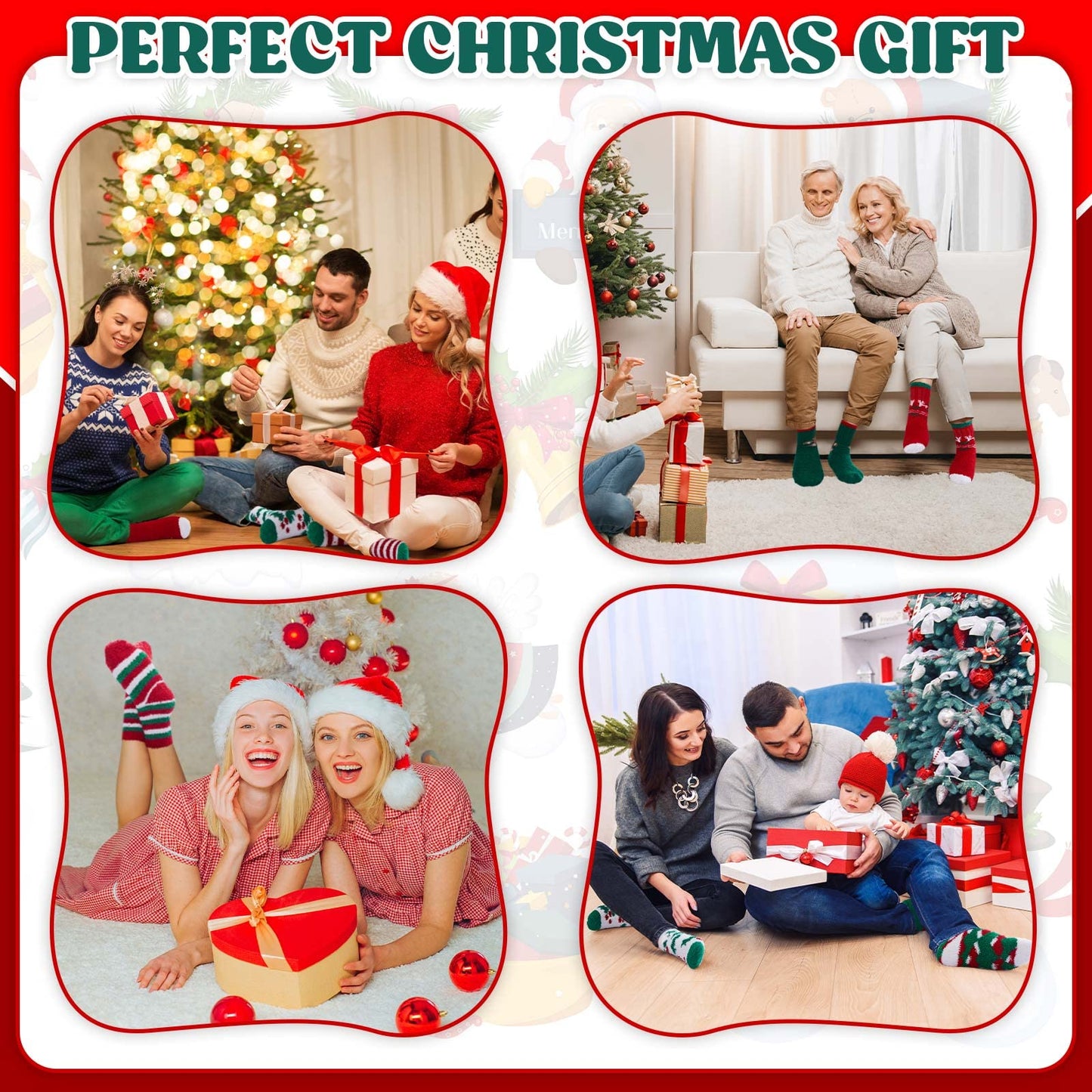 48 Pairs Christmas Fuzzy Socks Bulk for Women Men Holiday Winter Warm Slipper Xmas Snowman Fluffy Santa Socks Gifts - Medaid International