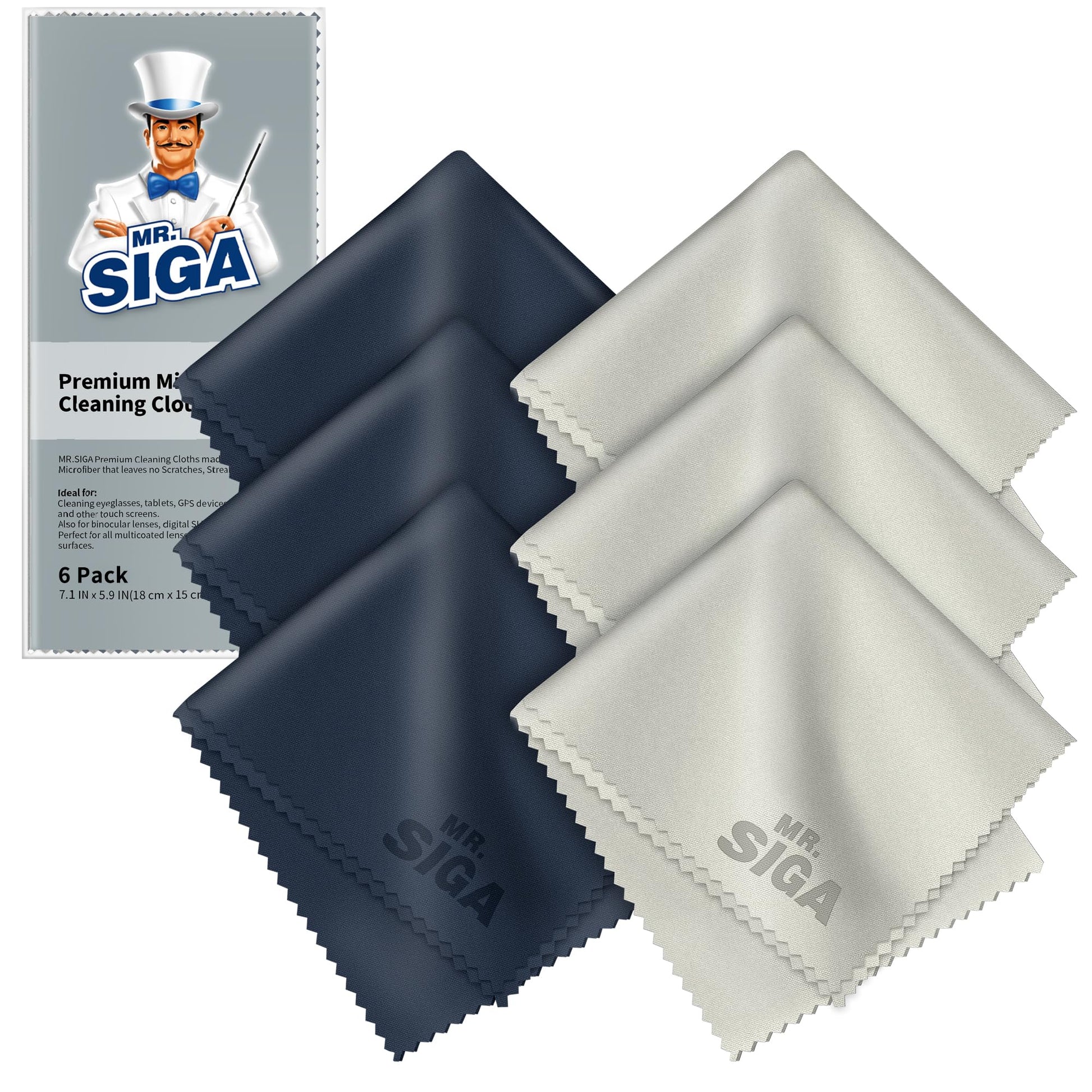 MR.SIGA Premium Microfiber Cleaning Cloths for Lens, Eyeglasses, Screens, Tablets, Glasses, 6 Pack, 6 x 7 inches (15 x 18 cm) - Medaid International