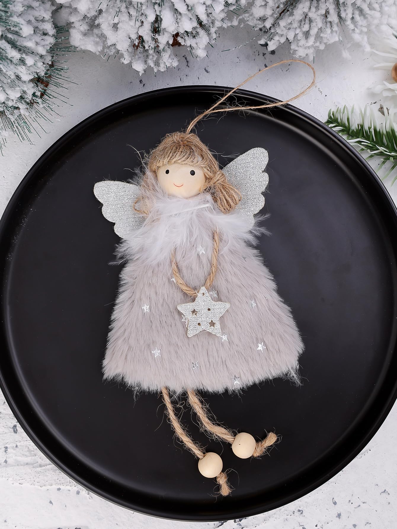 Christmas Velvet Angel Doll Hanging Ornament Xmas Tree Home Decoration Pendent Cartoon Plush Fairy Decorative Pendants Gray 16 * 10 * 3cm - Medaid International
