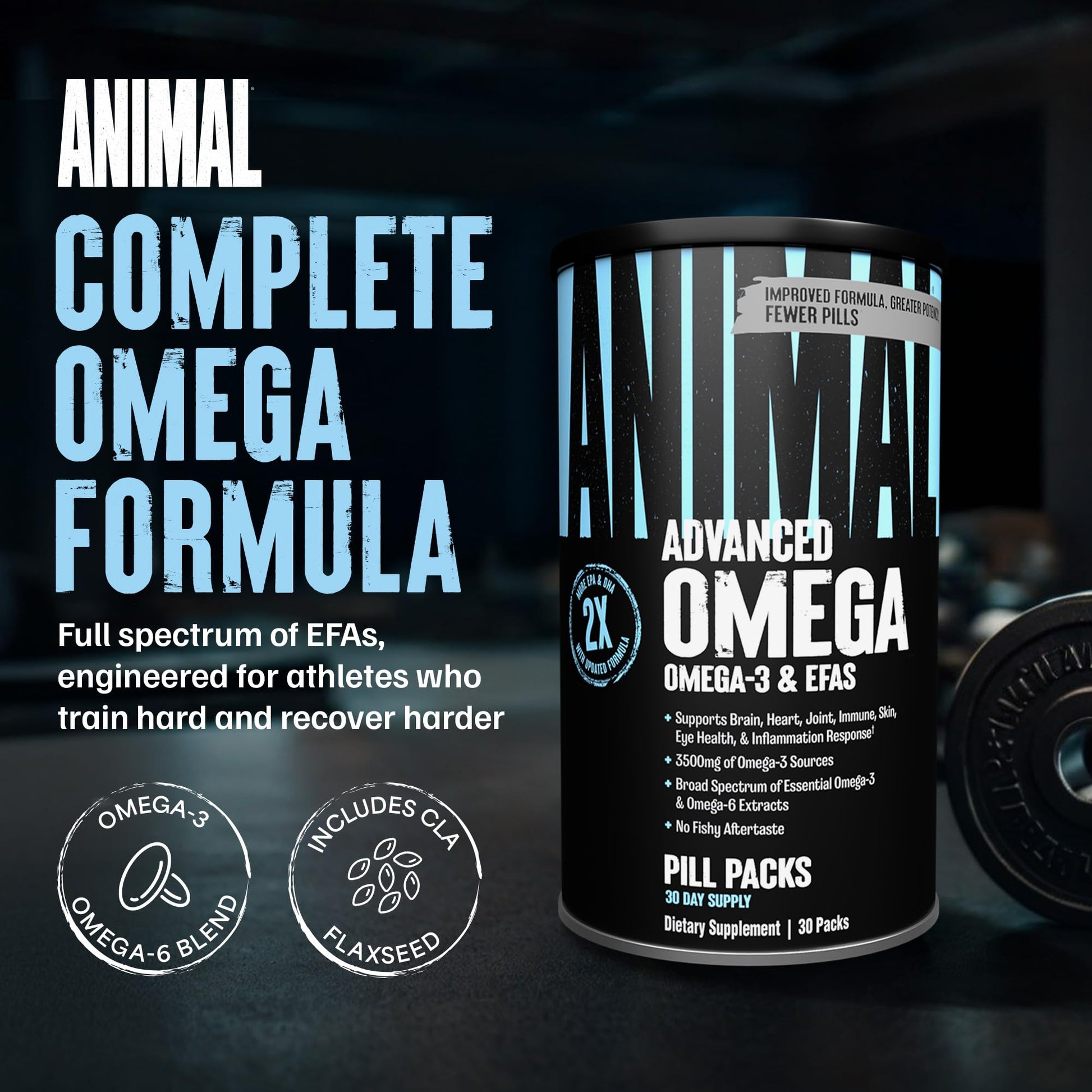 Animal Advanced Omega Essential Fatty Acids - High Potency 3500mg Omega 3 & Omega 6 Supplement with EPA, DHA, ALA, CLA, GLA for Heart, Brain, Joint, Skin, Eye, Metabolism, Immune Health - 30 Day Pack - Medaid International