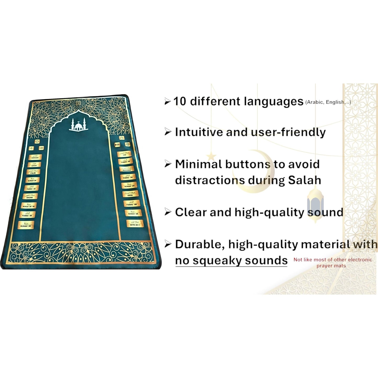 Islamika Electronic Prayer Mat - Smart Interactive Prayer Rug - Ideal for New Converts and Those Learning or Perfecting Their Prayer - Comes with Islamic Prayer Beads (R Green) - Medaid International