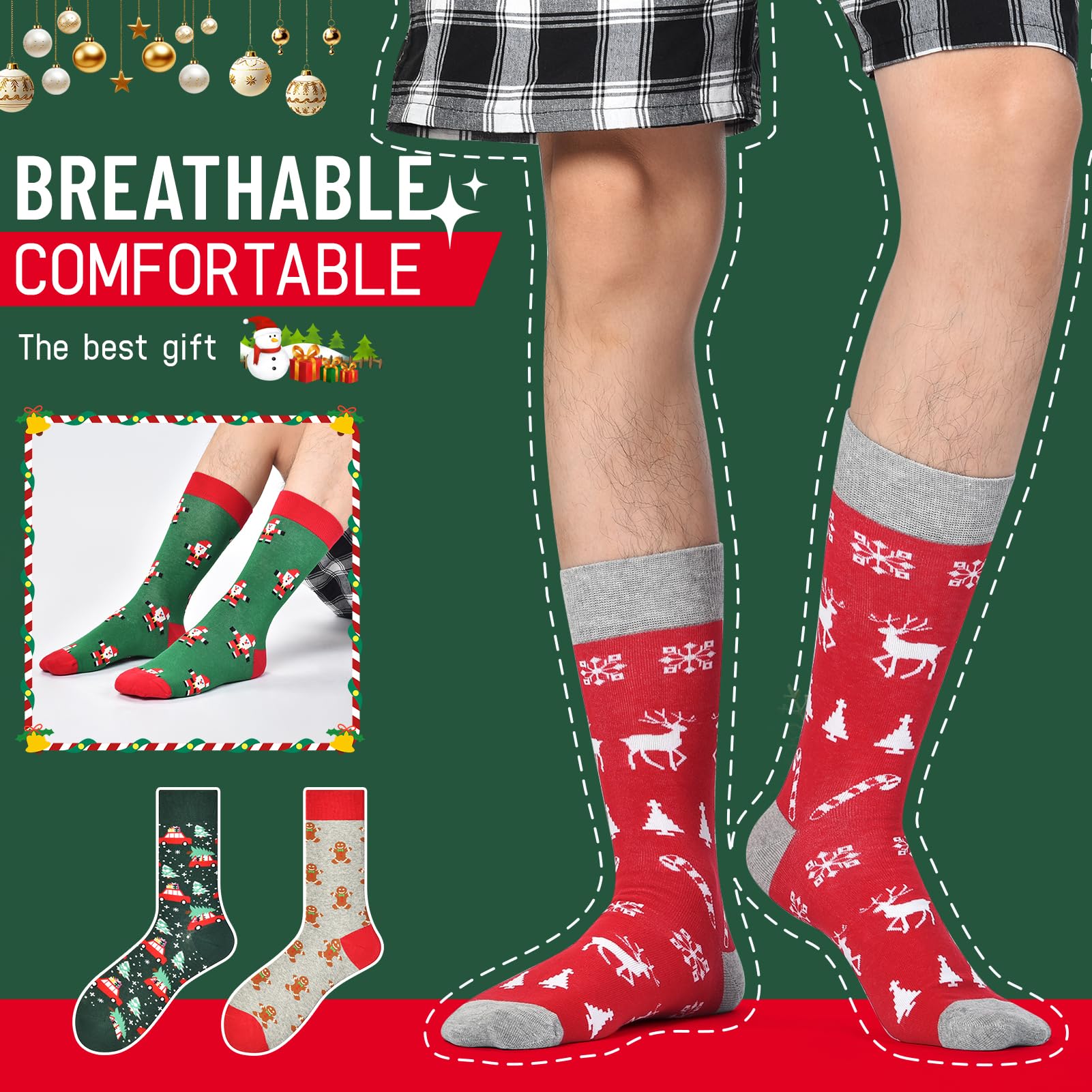 HSELL Mens Fun Patterned Dress Socks Funny Novelty Crazy Design Cotton Socks Gift for Men (4 Pairs - Christmas) - Medaid International