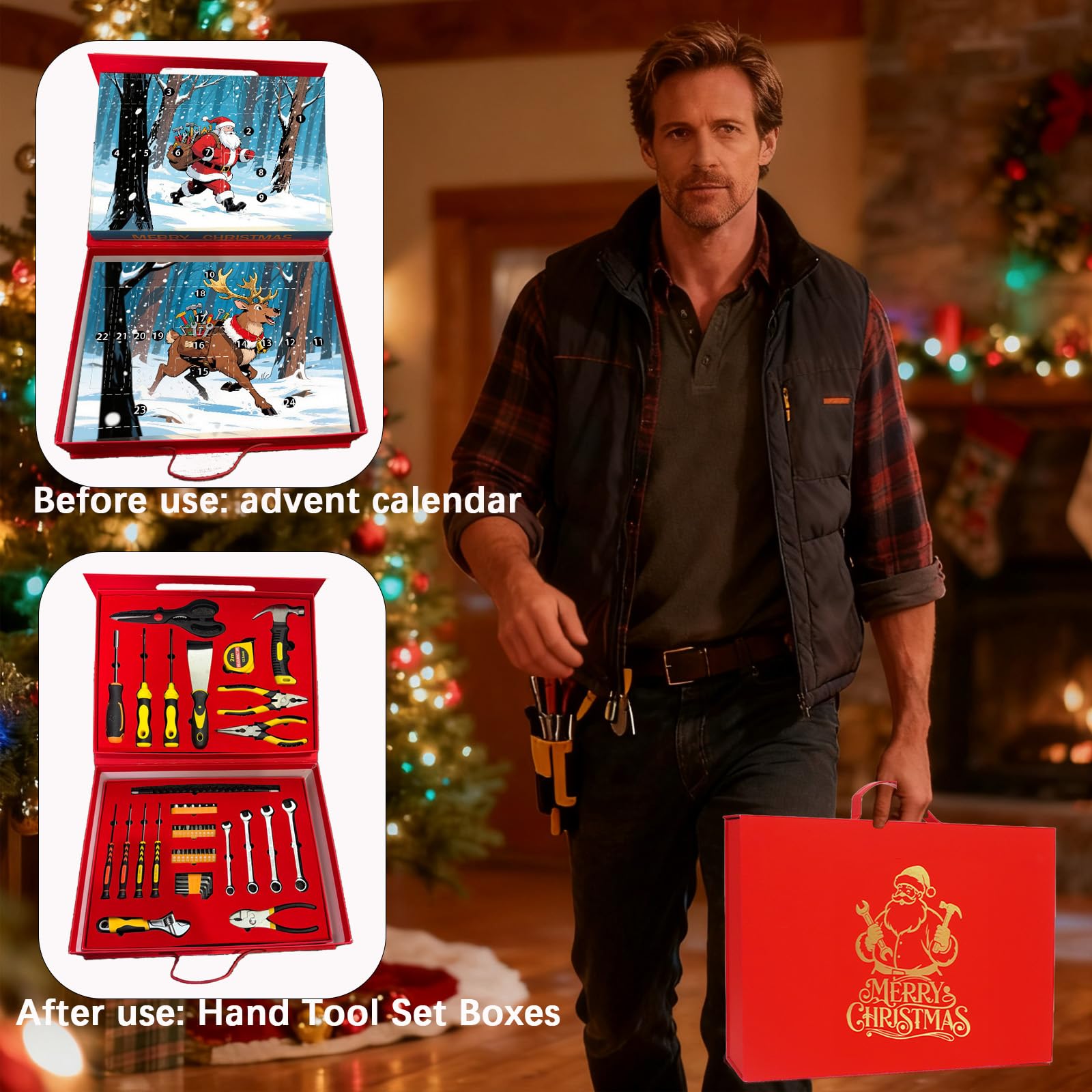 2025 Hand Tool Advent Calendar With Storage Box for Adult Men,24 Days of Household Hand Tools Set Christmas Countdown Advent Calendar,Xmas Holiday Surprise Gift for Dad Husband Boyfriend - Medaid International