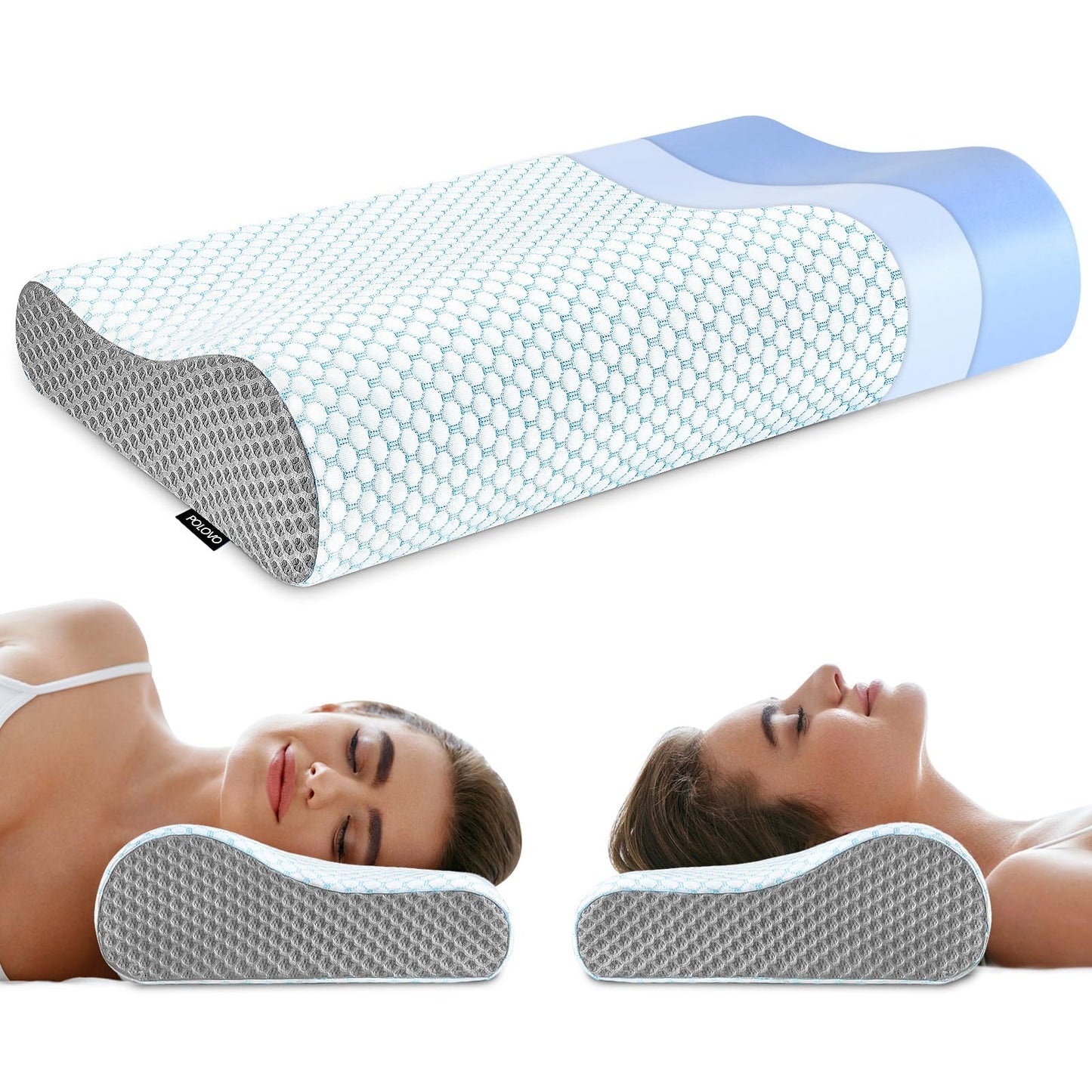 Memory Foam Pillows Neck Pillow Bed Pillow for Sleeping, Ergonomic Cervical Pillow for Neck and Shoulder Pain Relief,Orthopedic Contour Pillow for Side Back Stomach Sleeper(Blue&Grey) - Medaid International