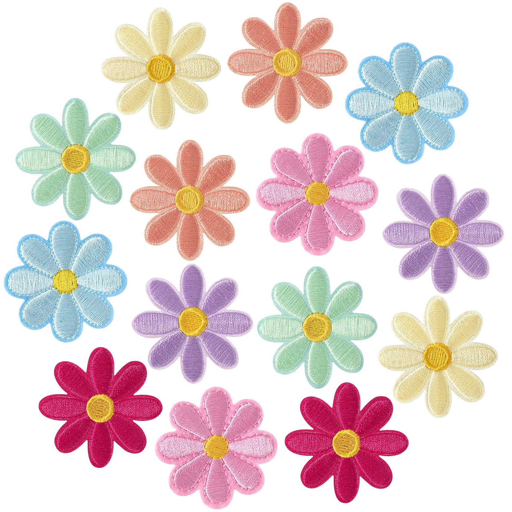 14 Pcs Flower Iron on Patches, Cute Daisy Flower Applique Patch, Sew On Embroidered Applique Sewing Patches for Bags, Jackets, Jeans, Clothes DIY Patches, 1.57x1.57inch, 7 Colors - Medaid International