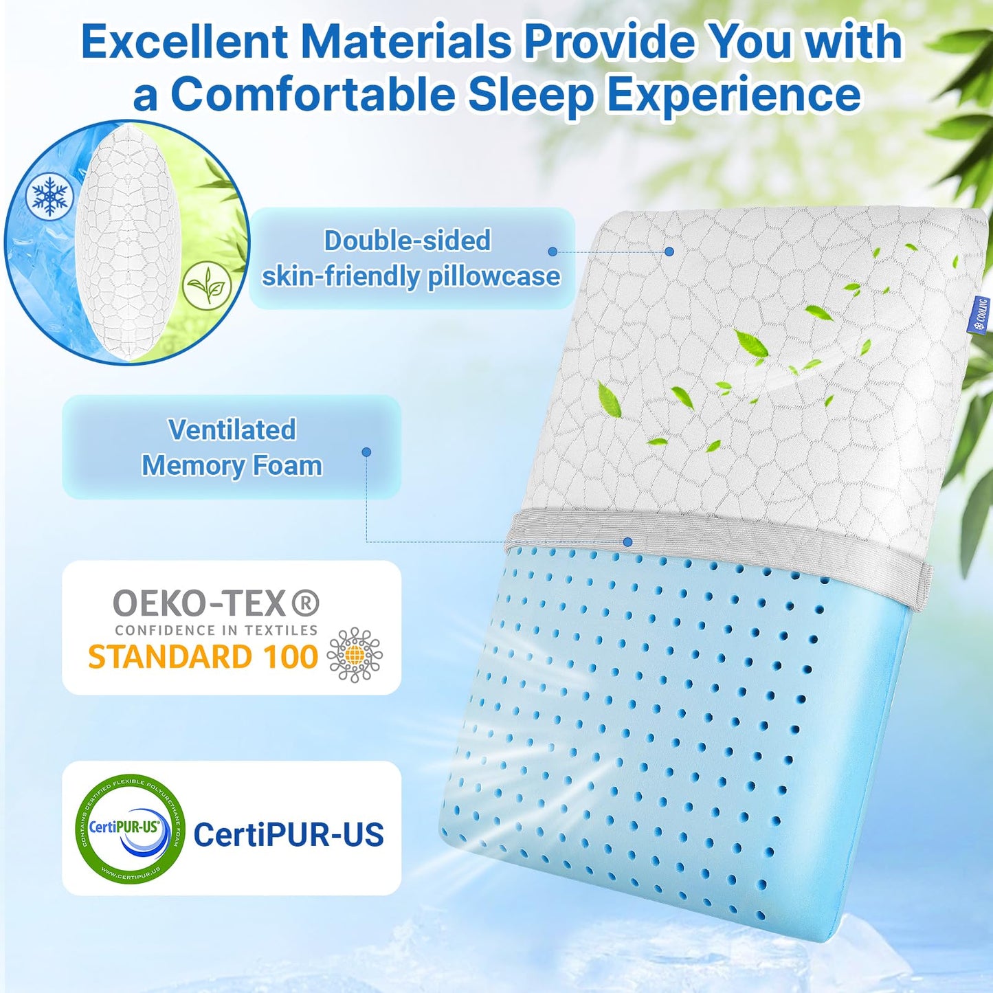 TranquilMoments Memory Foam Pillows, Bed Pillow for Side,Back and Stomach Sleepers,Neck Pillow for Sleeping with Removable and Machine Washable Cover, Standard Size (1 Pack) - Medaid International