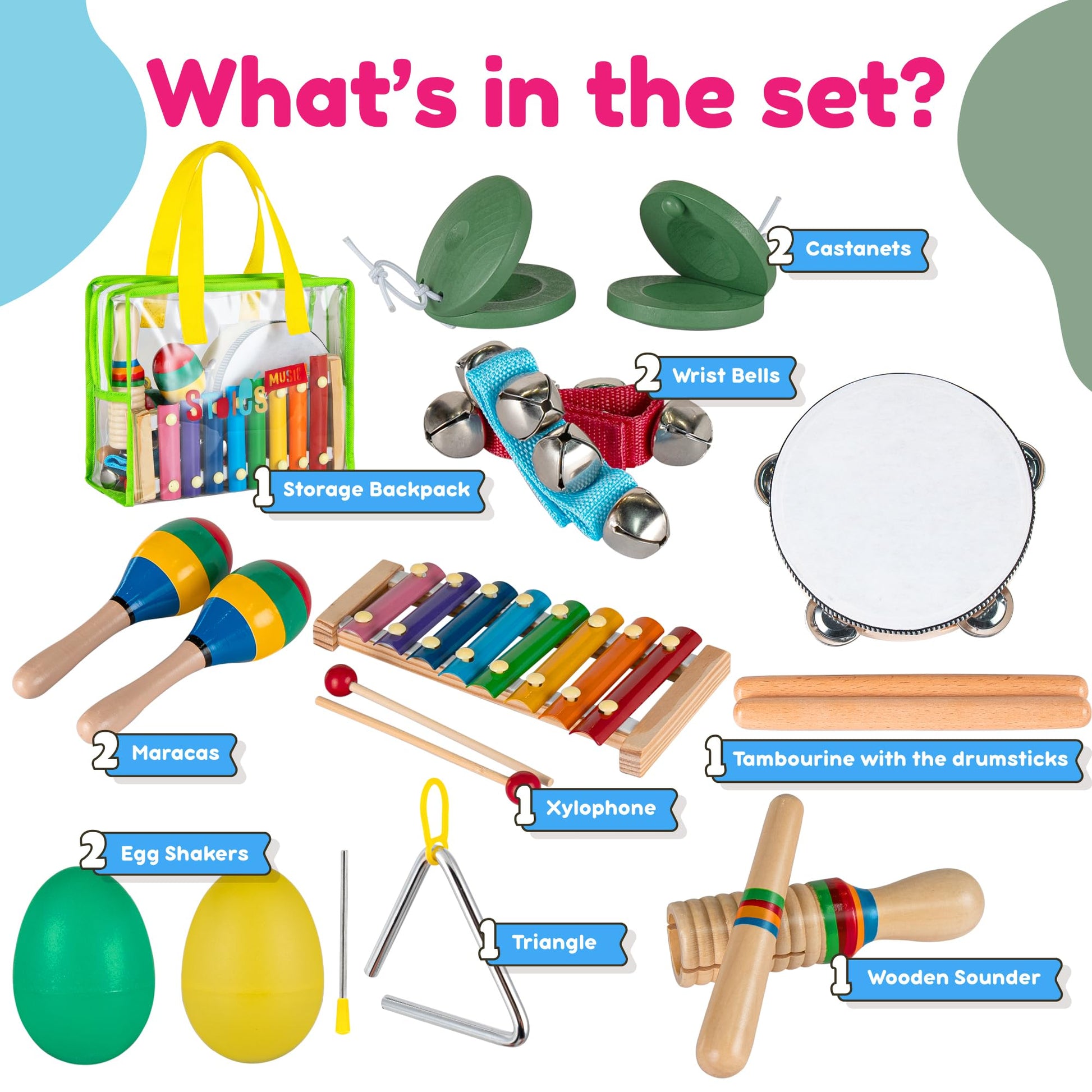 Stoie's Kids Musical Instruments Set – Wooden Percussion Instruments for Toddlers 3-5 Xylophone, Tambourine, Maracas, Music Toys for Toddlers 3-5, Preschool Musical Instruments - Medaid International
