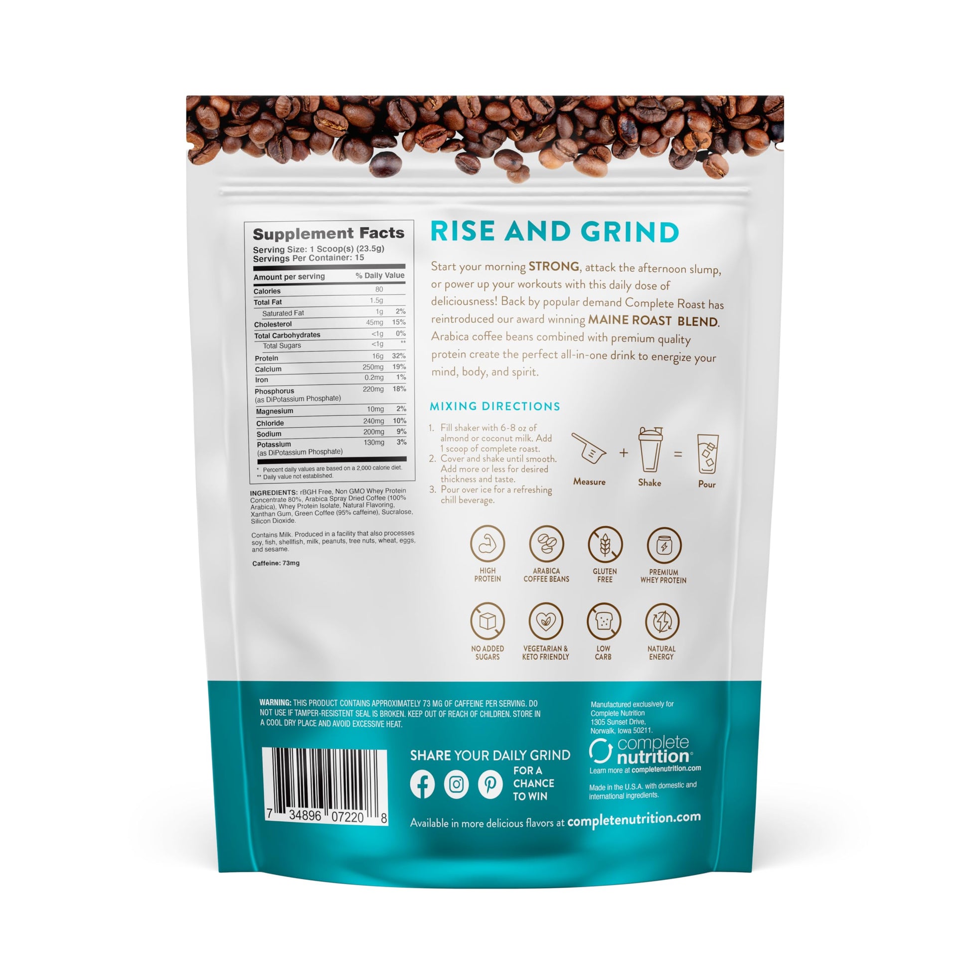 Complete Roast Iced Protein Coffee - 16g Protein, 0 Carbs, Non GMO Whey- 30 serv. - Medaid International