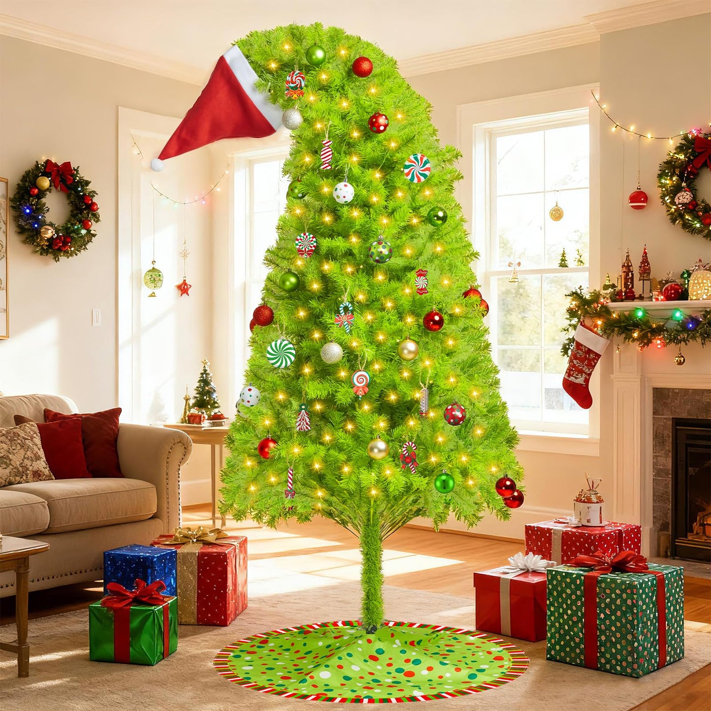6ft Whimsical Christmas Tree,Bendable Pre-lit Christmas Trees with 200LED Lighted,Includes 1800 Tips,24 Balls,12 Wooden plaques,1 Christmas Hat,1 Tree Skirt - Medaid International