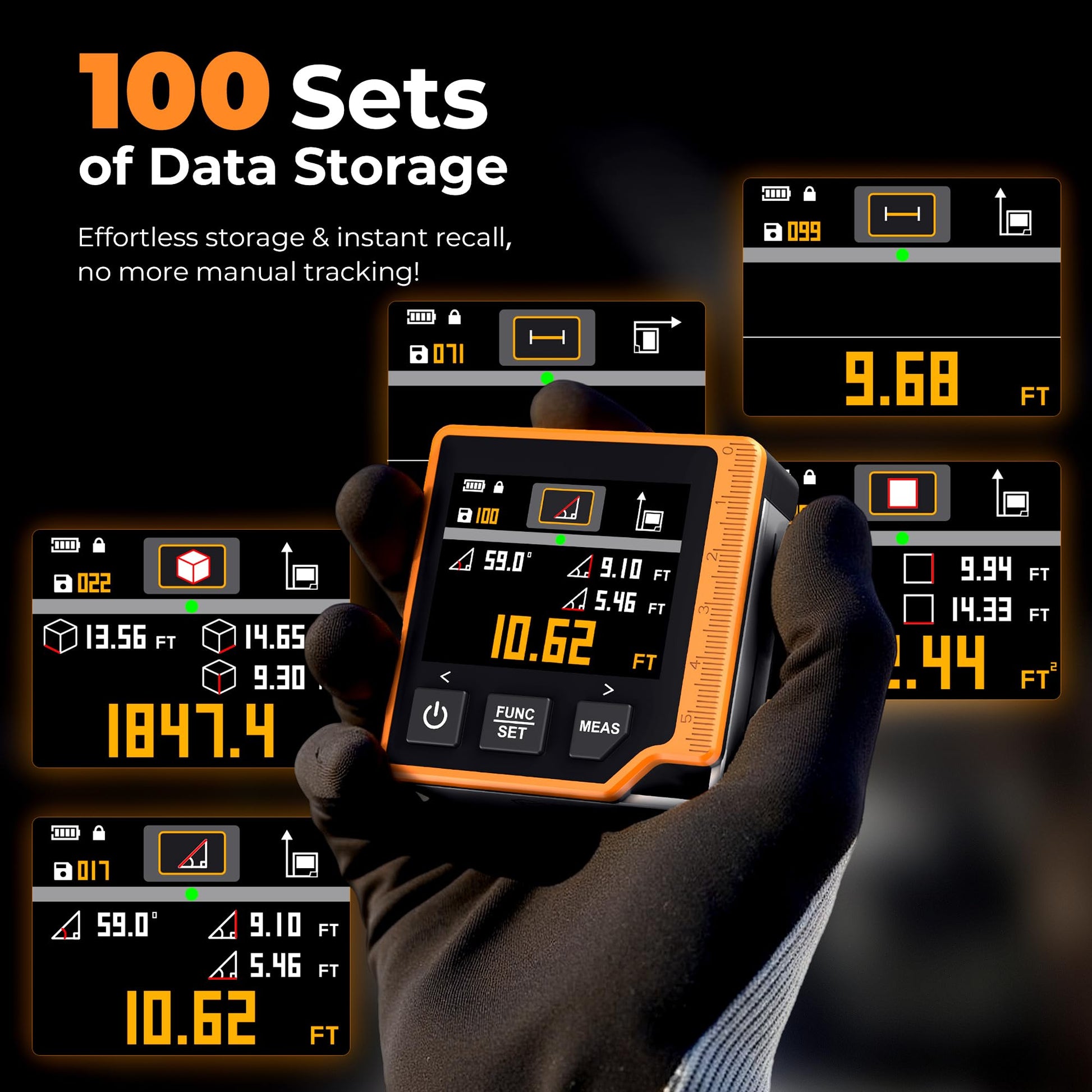 Laser Measuring Tool, 262ft Laser Measure with Digital Angle Finder & Level, Rechargeable Laser Measurement Tool with 2.4'' Color Backlit Display, 6 Units Ft/in/M, Length/Area/Volume/Pythagorean Mode - Medaid International