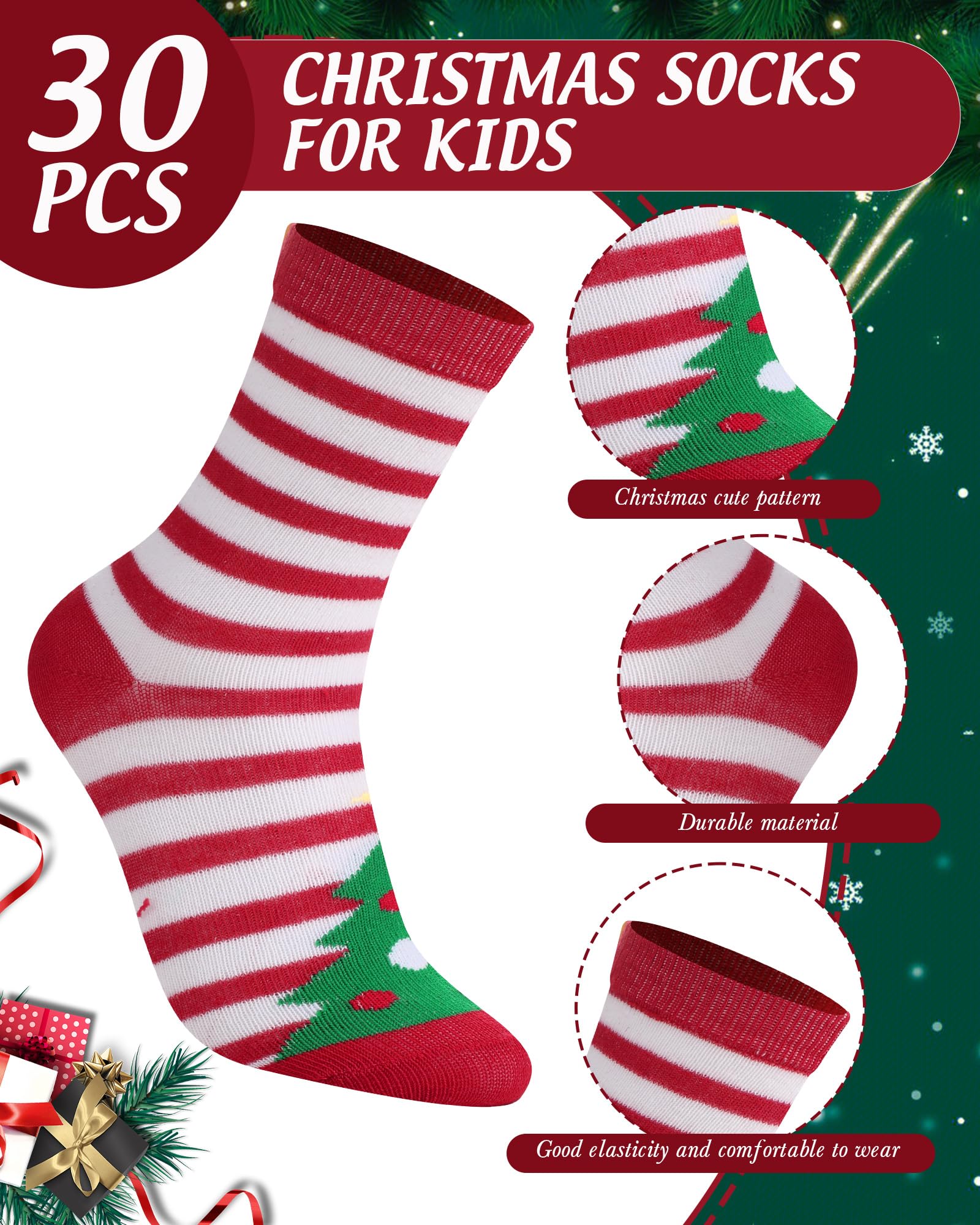 Neer 30 Pair Kid Christmas Socks Colorful Cute Creative Fancy Crew Fun Novelty Design Socks for Toddler Children Boys Girls(Suitable for Age 6-10,Lovely) - Medaid International