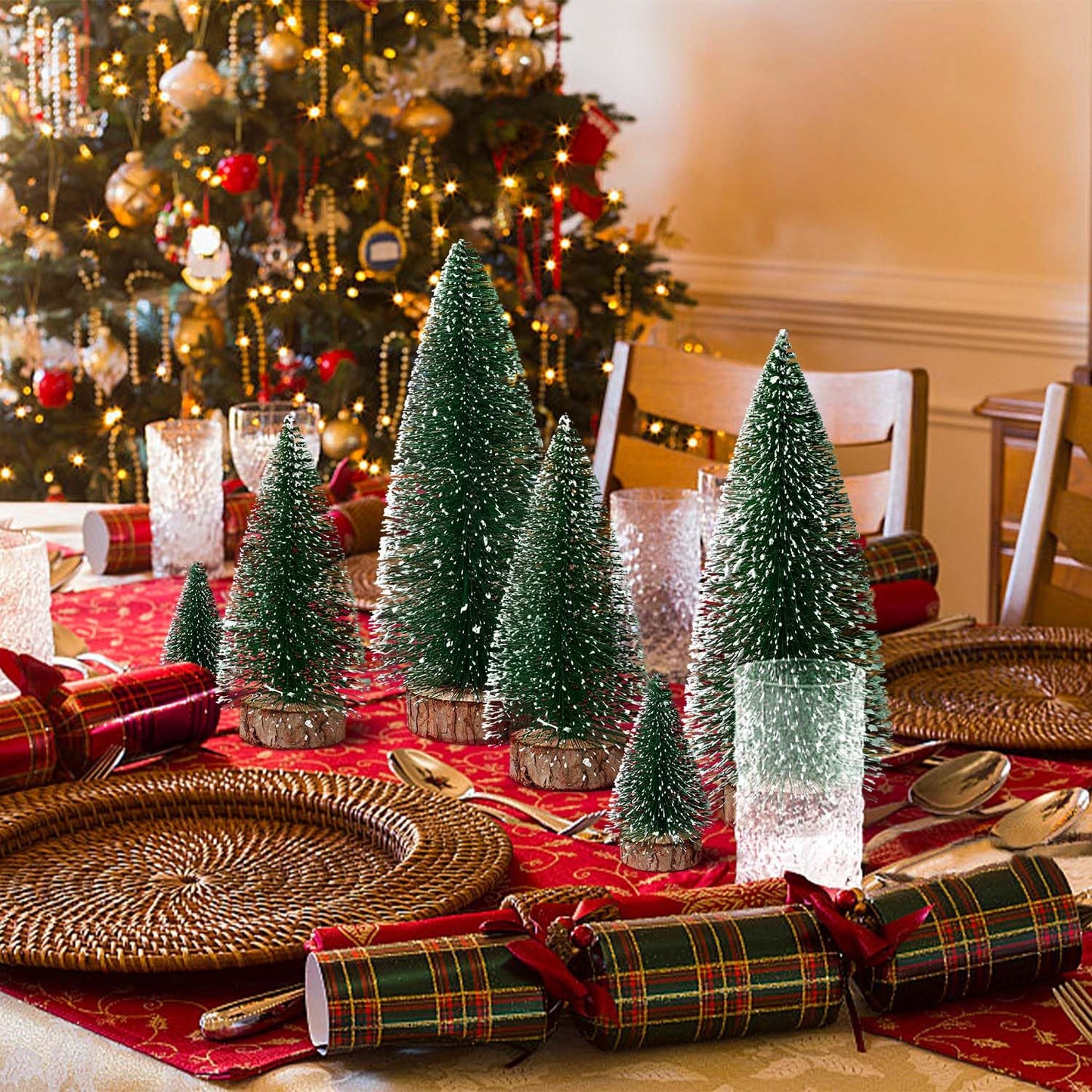 6pcs Mini Christmas Trees Decorations Small Bottle Brush Trees,Artificial Tabletop Christmas Tree for Indoor Outdoor Home Room Party Gift (Green) - Medaid International