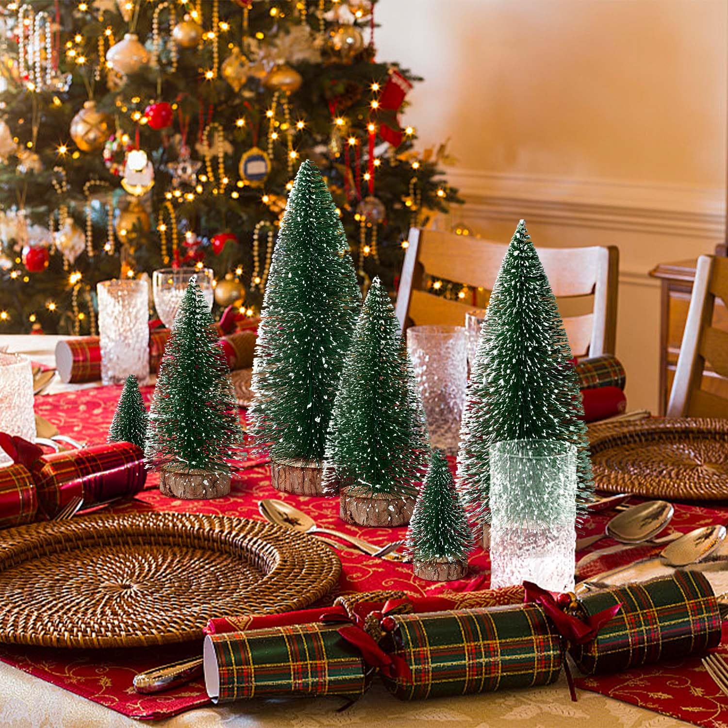 6pcs Mini Christmas Trees Decorations Small Bottle Brush Trees,Artificial Tabletop Christmas Tree for Indoor Outdoor Home Room Party Gift (Green) - Medaid International