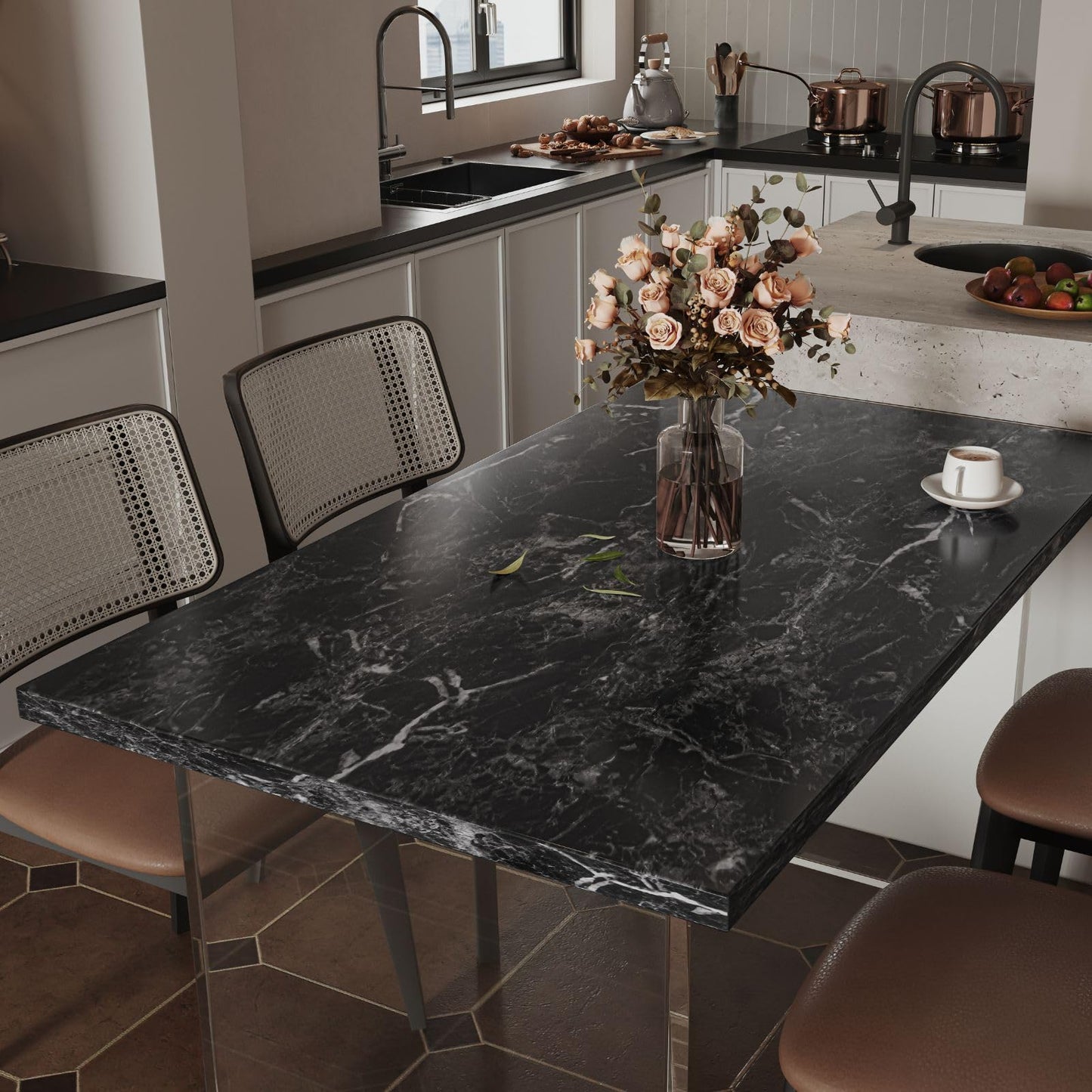 Abyssaly Black Marble Contact Paper Granite Peel and Stick Wallpaper for Countertop Self-Adhesive Waterproof Thicken Wallpaper Kitchen Bathroom and Furniture 11.8" X 78.7" - Medaid International