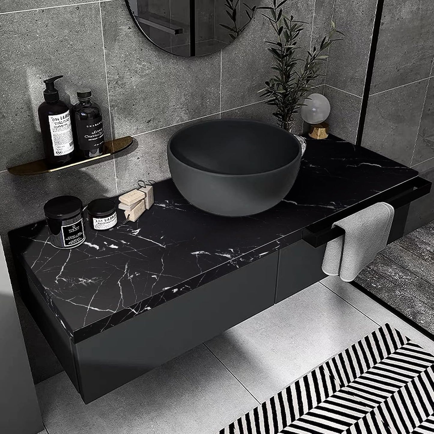 practicalWs 17.71" x 78.7" Marble Contact Paper Black/White Peel and Stick Wallpaper Thicken Self Adhesive Black Wallpaper for Countertops Cabinets Decorative Easy to Remove Upgrade - Medaid International