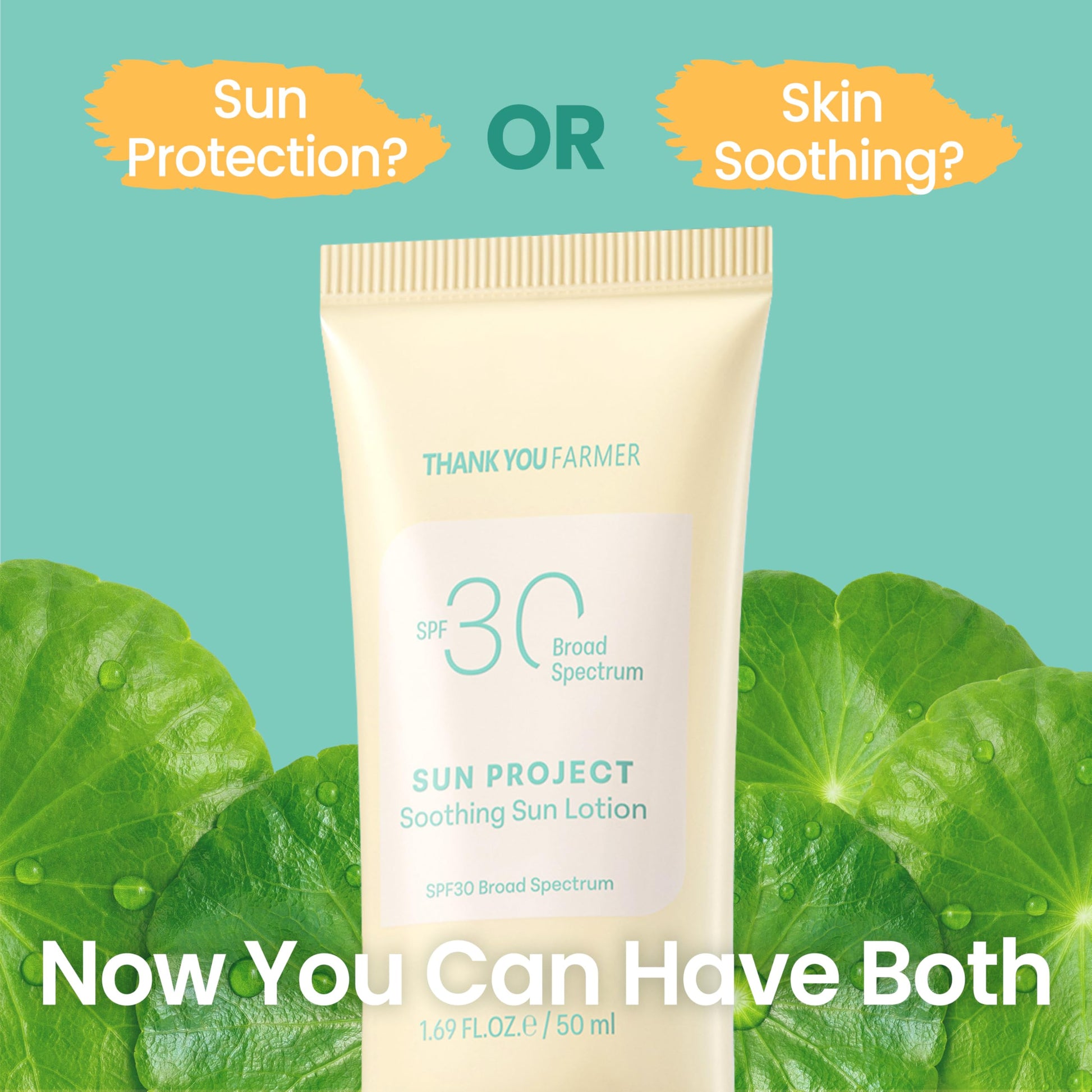 THANKYOU FARMER Sun Project Soothing Sun Lotion SPF 30 - Korean Sunscreen with Centella Asiatica - Dermatologist Tested, Broad Spectrum, Hydrating, Lightweight, No White Cast - 1.69 fl oz - Medaid International