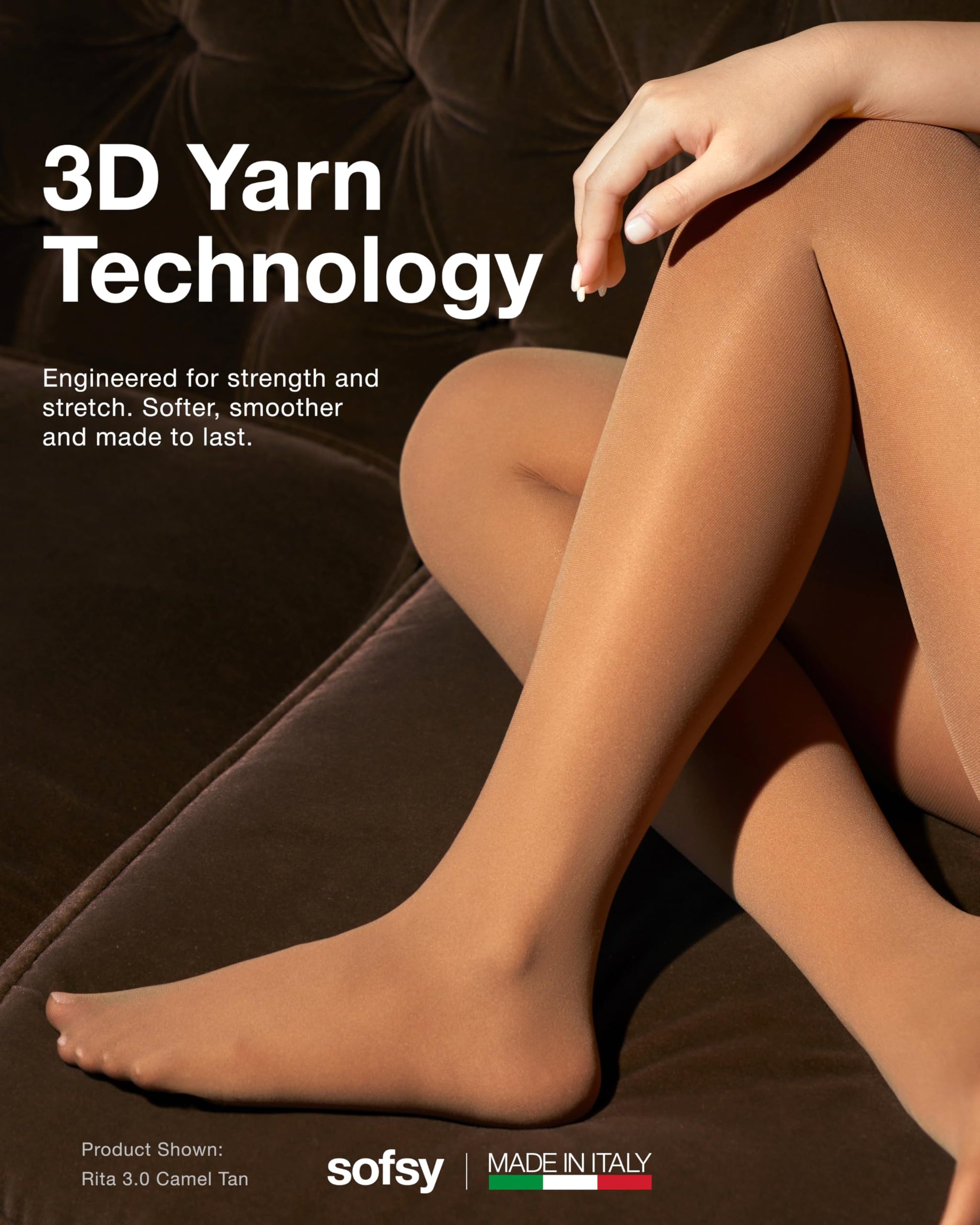 sofsy 3D Yarn Technology – Italian-Made 40 Den Tan Opaque Tights | Ultra-Soft, Durable Solid Color Pantyhose for Dresses & Cosplay – Medium - Medaid International