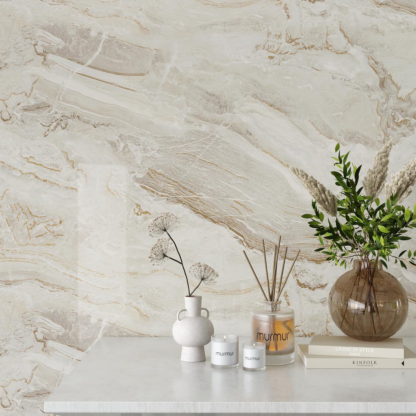 VEELIKE 15.7''x118'' Beige Gold Liquid Marble Contact Paper for Countertops Peel and Stick Waterproof Granite Countertop Paper Self Adhesive Marble Wallpaper Vinyl Roll for Kitchen Bathroom Table Wall - Medaid International