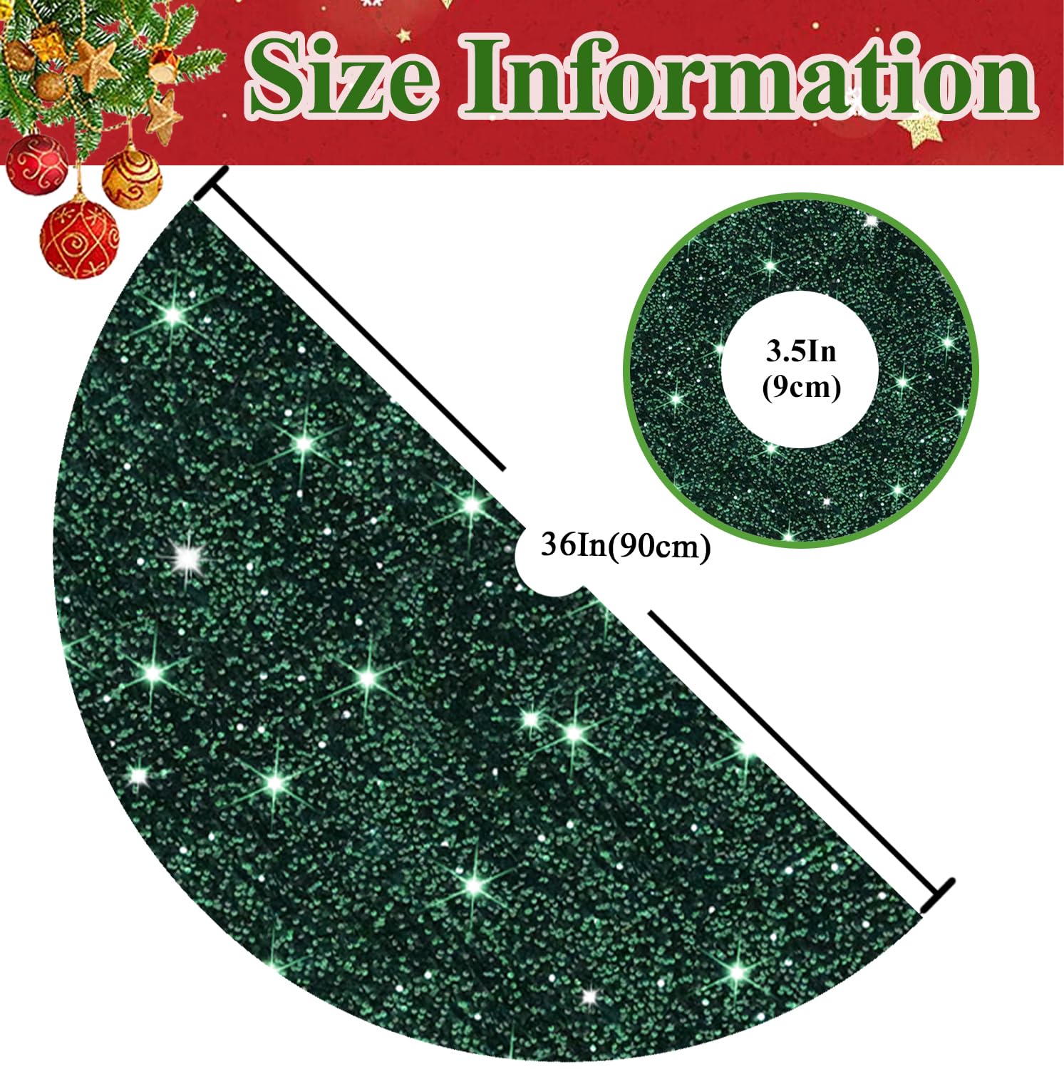 MODFUNS Dark Green Christmas Tree Skirt Sequin Merry Christmas Tree Skirt 36 Inch with Santa Decorations for Tree Velvet Tree Skirt for Kids Xmas Tree Skirt Rustic Tree Mat Green Tree Cover Skirt - Medaid International