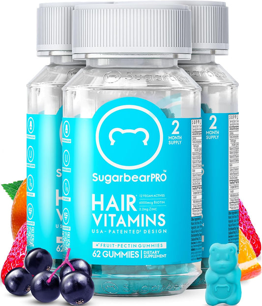 Sugarbear Pro Hair Vitamin Vegan Gummies - 3 Month Pack + Brush - Medaid International
