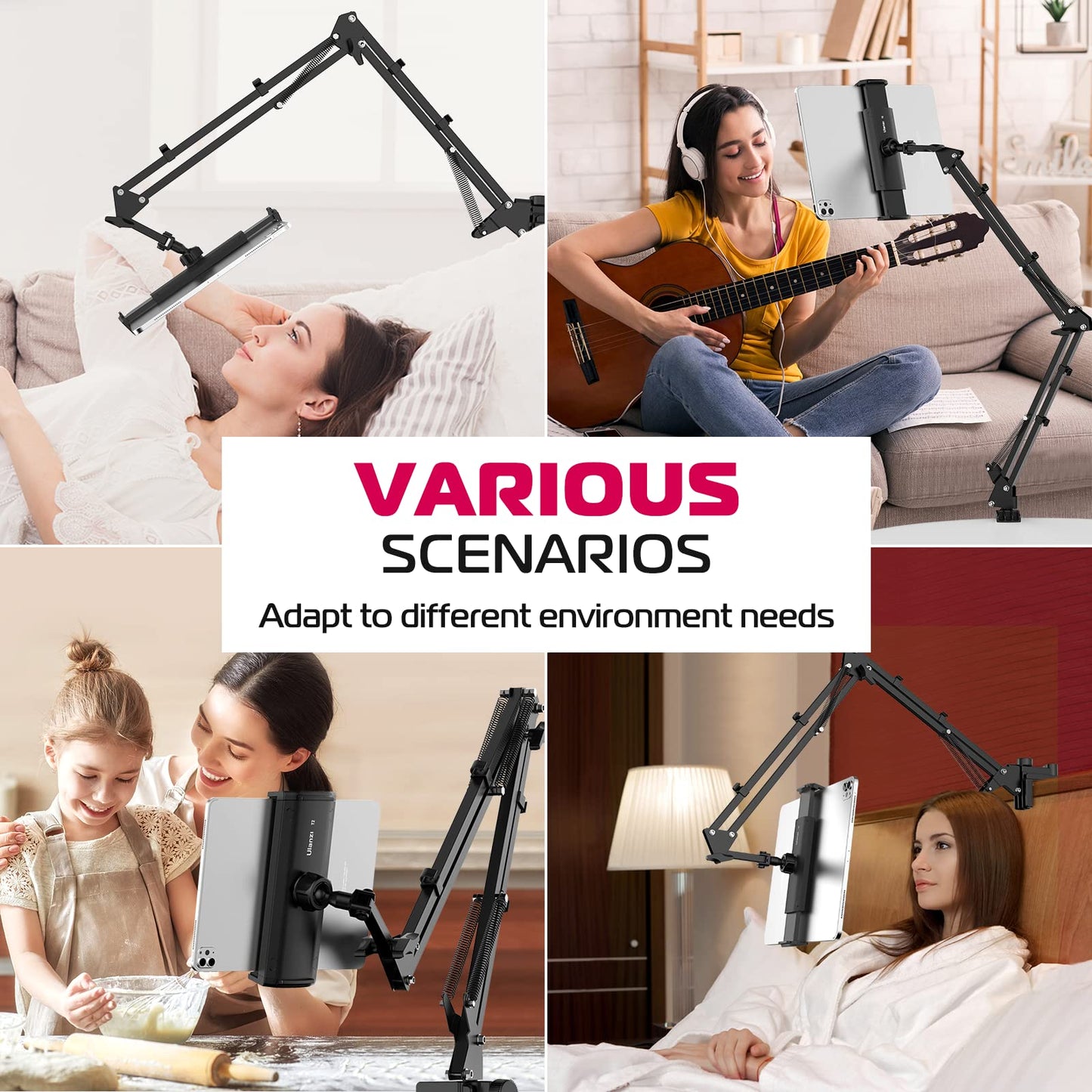 ULANZI T2 Adjustable Tablet Holder for Desk, Carbon Steel Tablet Phone Stand for Bed, Flexible Tablet Arm Clamp Compatible with iPhone 17 16 15 Pro iPad Kindle Galaxy Tab 4.6-12.9 Inch Devices - Medaid International