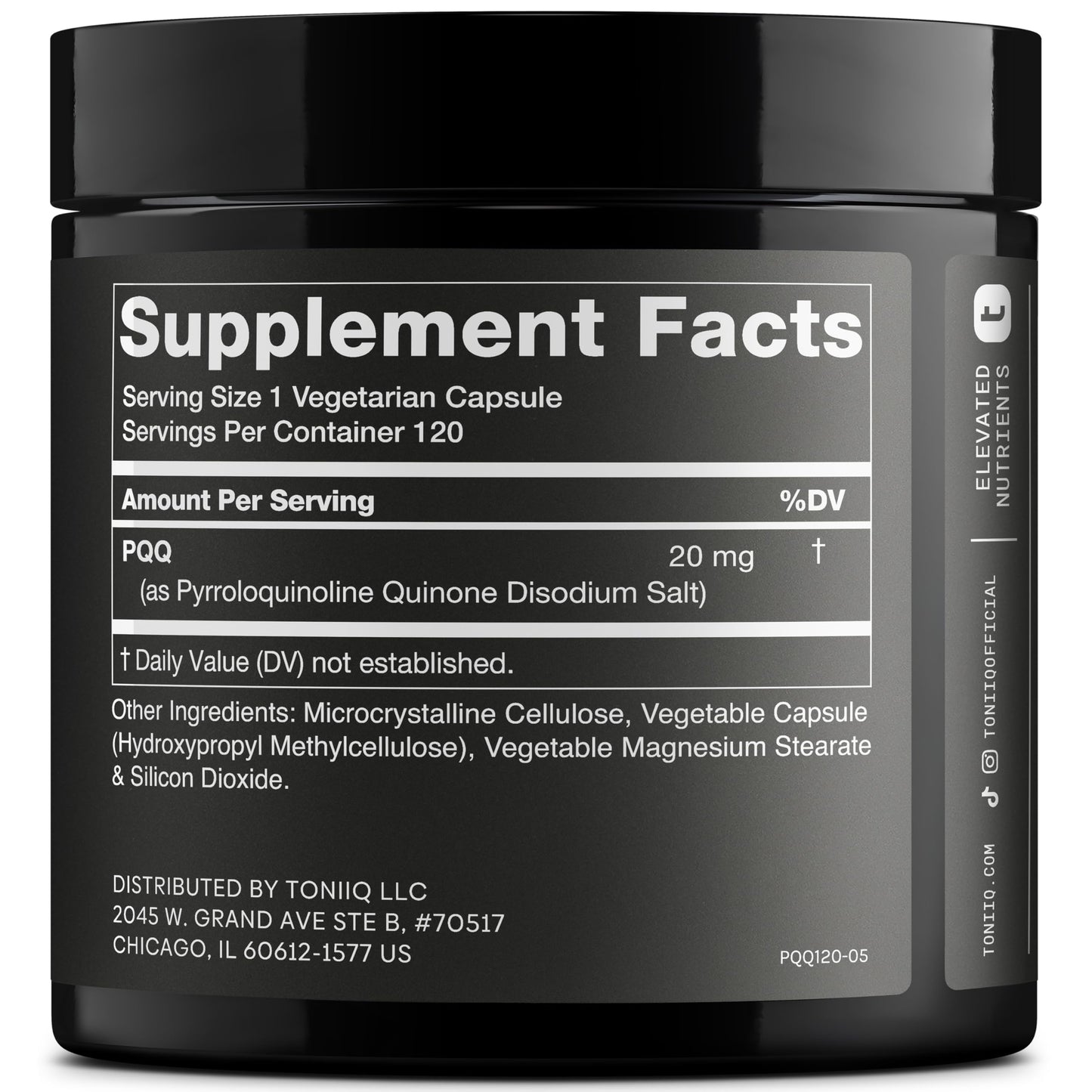 Toniiq 99%+ 20mg Supplement - Ultra High Purity PQQ 20mg Concentrated Formula - PQQ 20 mg 120 Capsules - Pyrroloquinoline Quinone Supplement - 1 Capsule Serving - Vegetarian Capsules - Medaid International