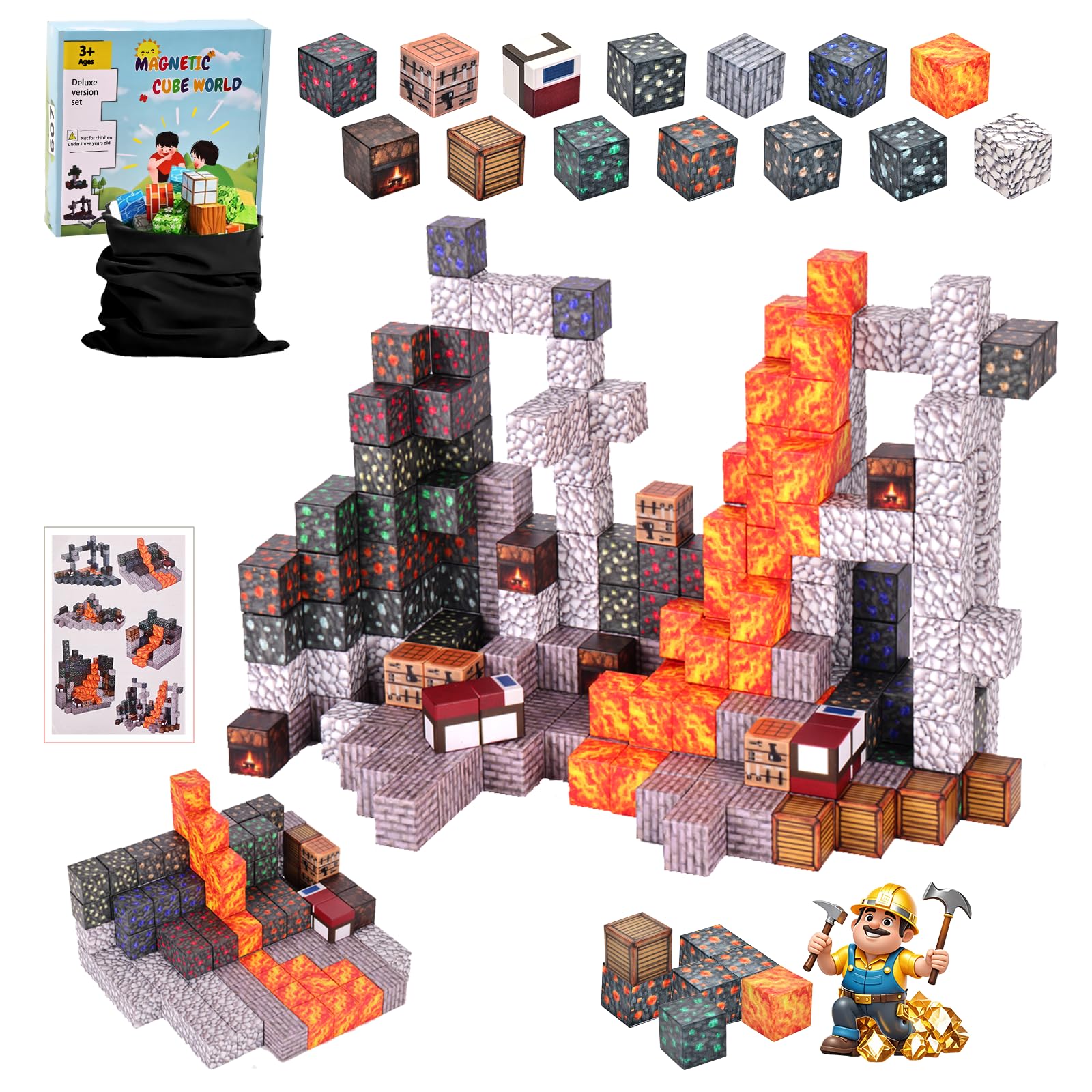 gyttoping Magnetic Blocks, 128PCS Build Cave Magnet World Set, Magnetic Toys for Boys & Girls Age 3-5, 4-8, 8-12, STEM Sensory Building Gifts Toys for Kids for 3+ - Medaid International