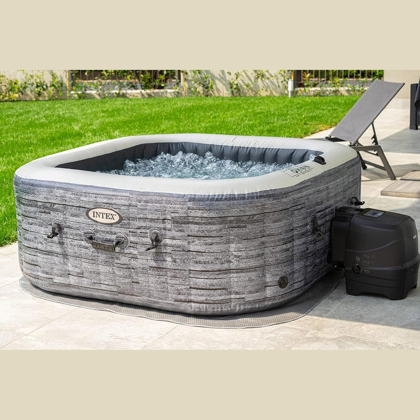 4-Person Greystone Deluxe Square Bubble Spa Set - Medaid International
