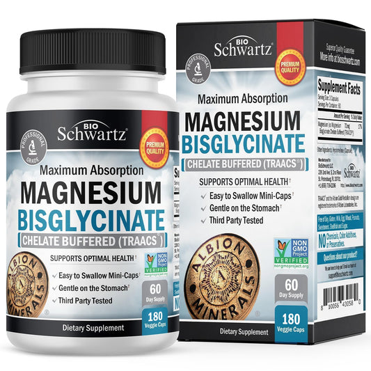 Magnesium Bisglycinate Chelated Supplement - High Absorption Magnesium Supplement for Muscle, Bone & Joint Support - Non-GMO, Non-Laxative, Fully Buffered for Maximum Bioavailability - 180 Capsules - Medaid International