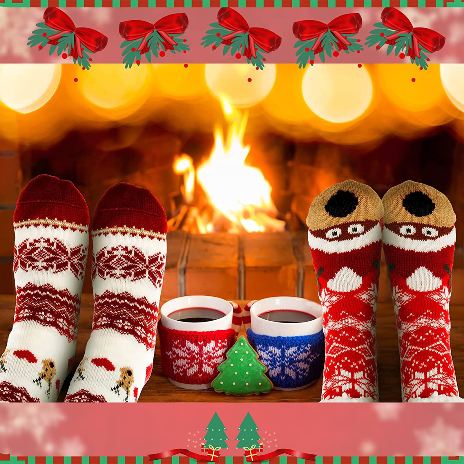 Sintege 3 Pairs Women Christmas Slipper Socks Winter Soft Warm Fuzzy Plush Cozy Fleece Lined Non Slip Christmas Socks Gifts(Cute Style) - Medaid International