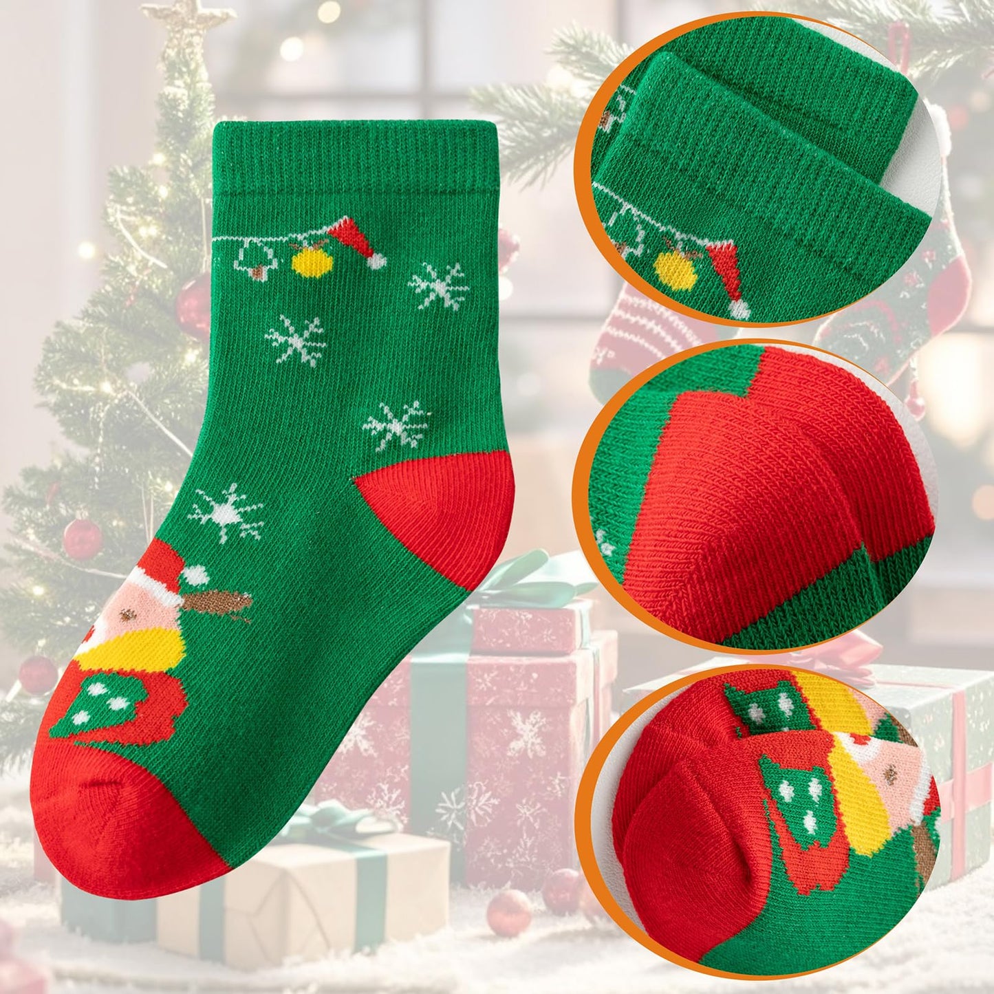 PAPPNTI 5 pairs Christmas Socks Kids Cartoon Printed Xmas Socks Toddler Baby Holiday Festival Sock Children's Santa Sock Multicolor3 XL(7-10 years) - Medaid International