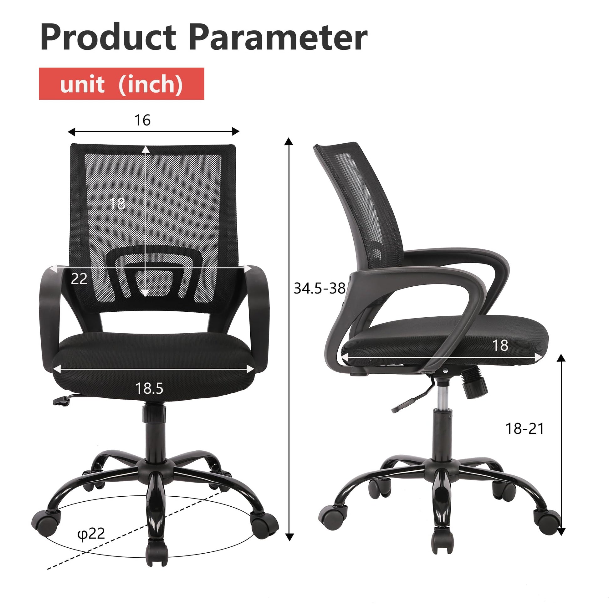PayLessHere Office Computer Chair Ergonomic Cheap Desk Chair Adjustable Comfortable Mid Back Task Rolling Swivel with Lumbar Support for Home Office (Pack of 1, Black) - Medaid International