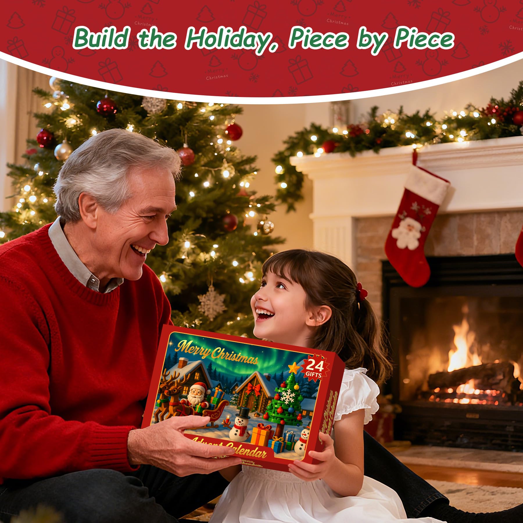 Rubypop Christmas Tree Advent Calendar 2025, 24 Day Countdown Kit with 912PCS Building Blocks Set, Xmas Holiday Decorations Gift for Kids Teen Girls Boys (Santa Sleigh Reindeer) - Medaid International