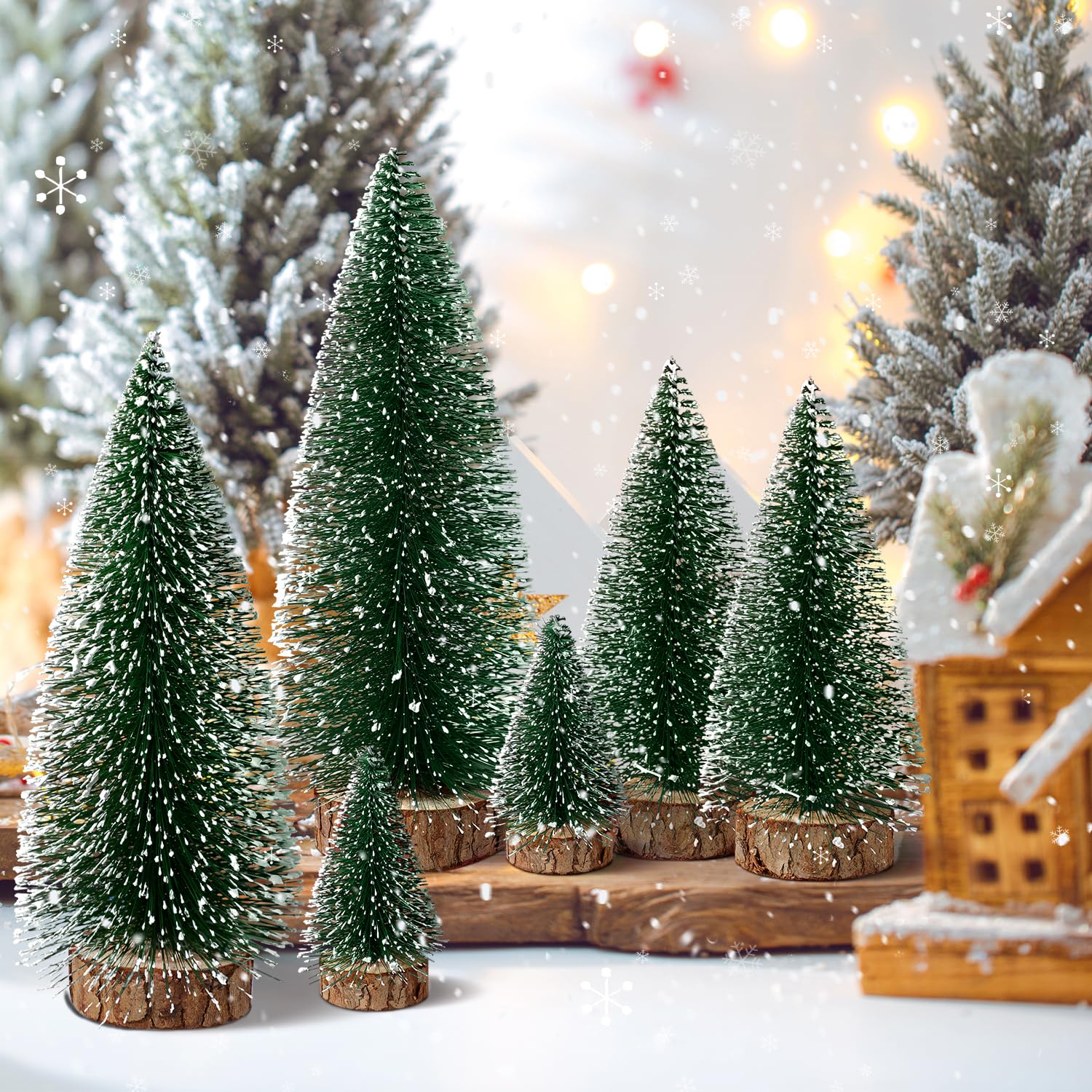 6pcs Mini Christmas Trees Decorations Small Bottle Brush Trees,Artificial Tabletop Christmas Tree for Indoor Outdoor Home Room Party Gift (Green) - Medaid International