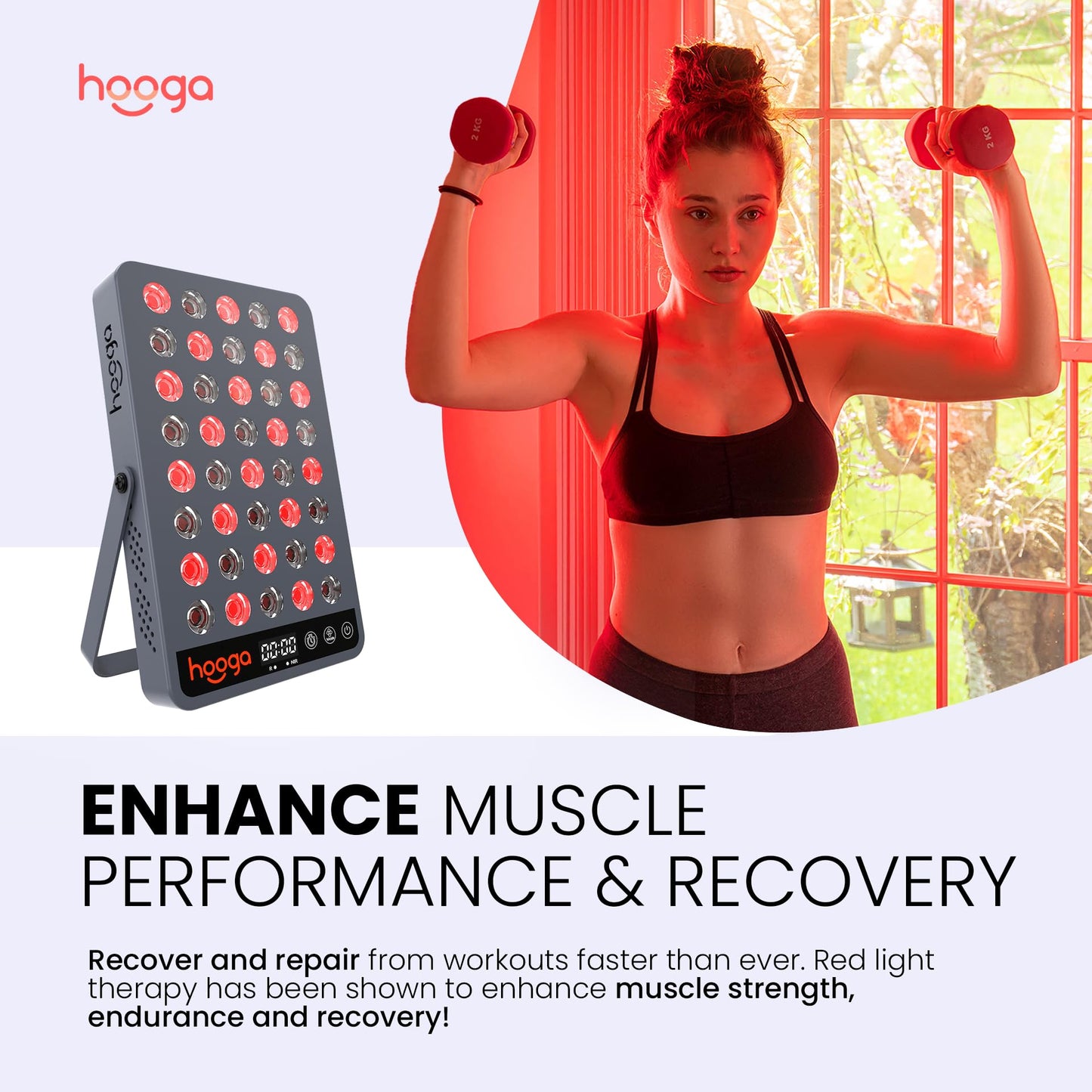 Hooga Red Light Therapy, 660nm 850nm Near Infrared Light Therapy with Timer, Built in Stand, Clinical Grade High Power Output for Skin Health, Pain Relief, Muscle Recovery, Performance. HG200 - Medaid International